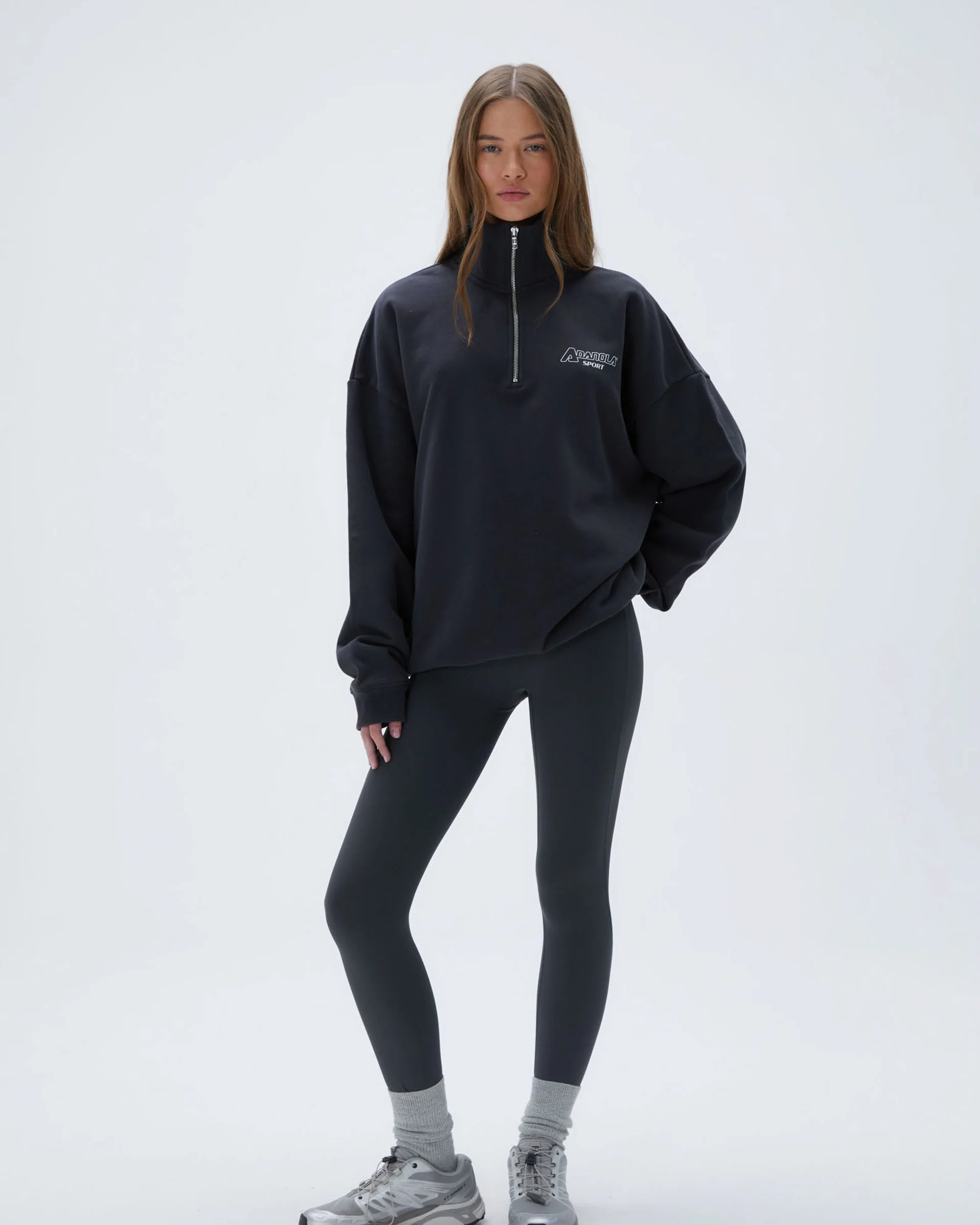 "A" Oversized Funnel Neck Zip Sweatshirt - Graphite Grey - Image 4