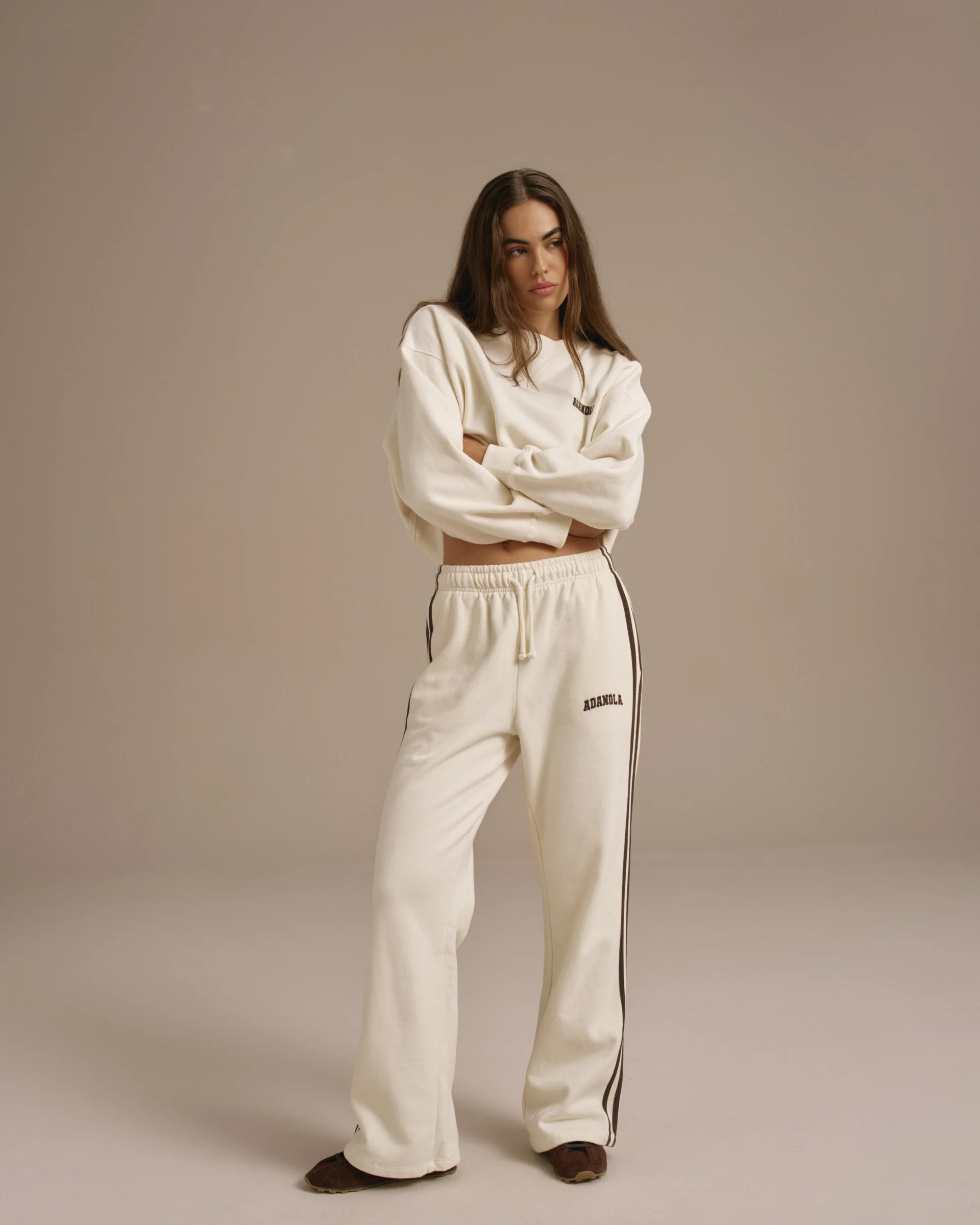 Varsity Loose Fit Sweatpants - Marshmallow White/Coffee Bean - Image 4