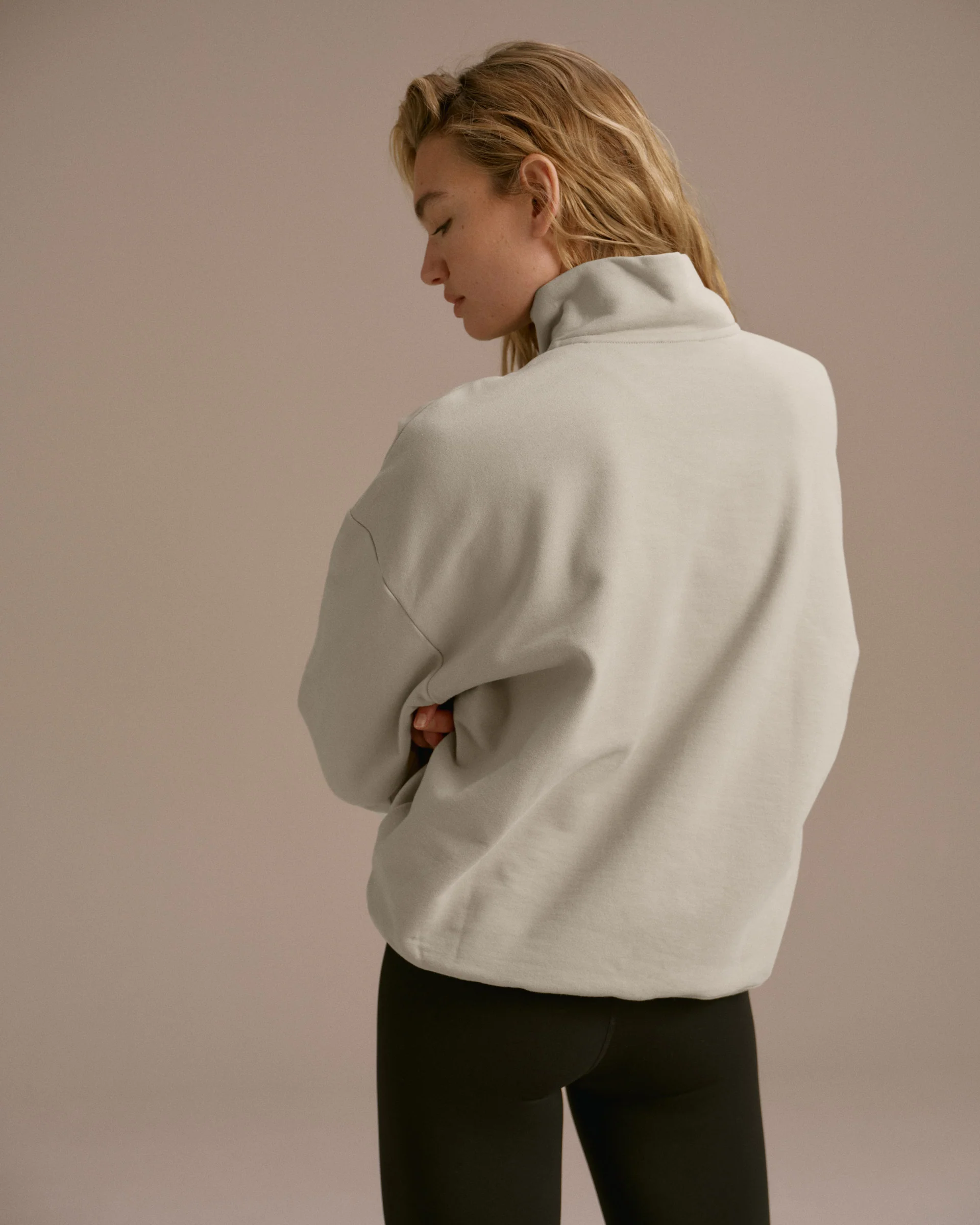 AS Bold Oversized Funnel Neck Zip Sweatshirt - Stone/Black - Image 2