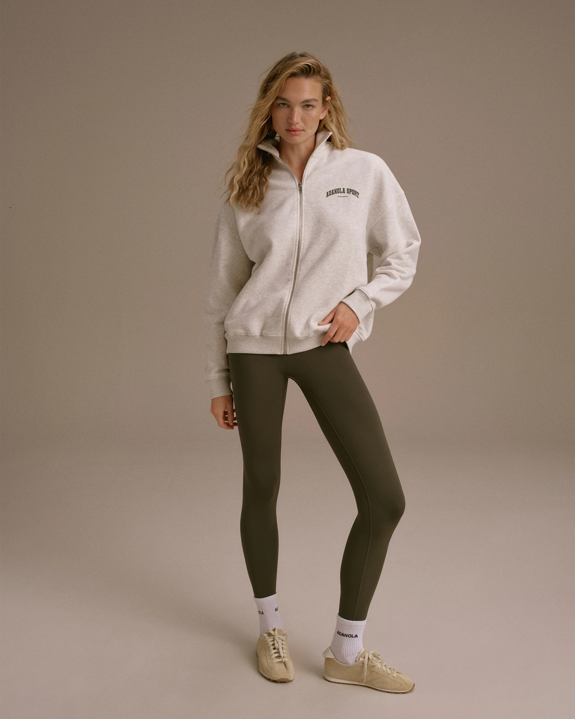 AS Oversized Full Zip Funnel Neck Sweatshirt - Light Grey Melange/Dark Olive - Image 4