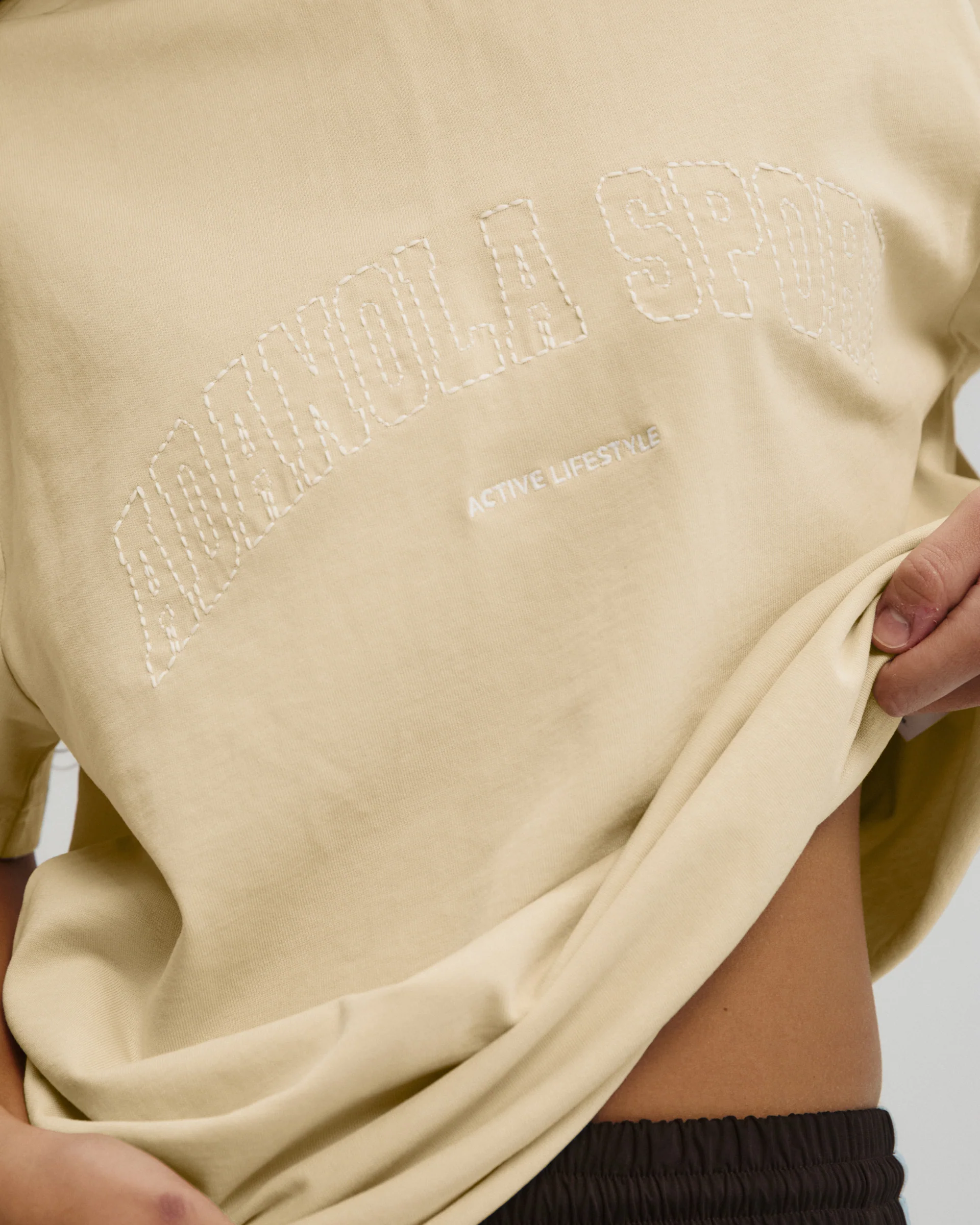 AS Stitch Washed Short Sleeve Oversized T-shirt - Caramel Beige/Marshmallow White - Image 3