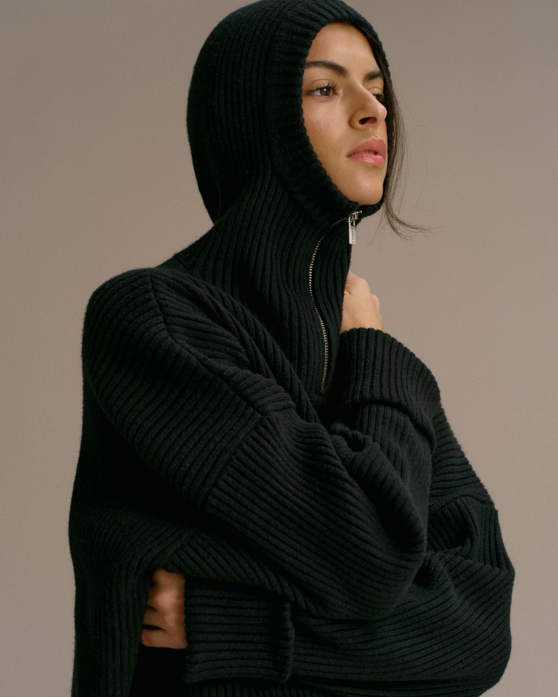 Balaclava Knit Hoodie - Black - Image 3