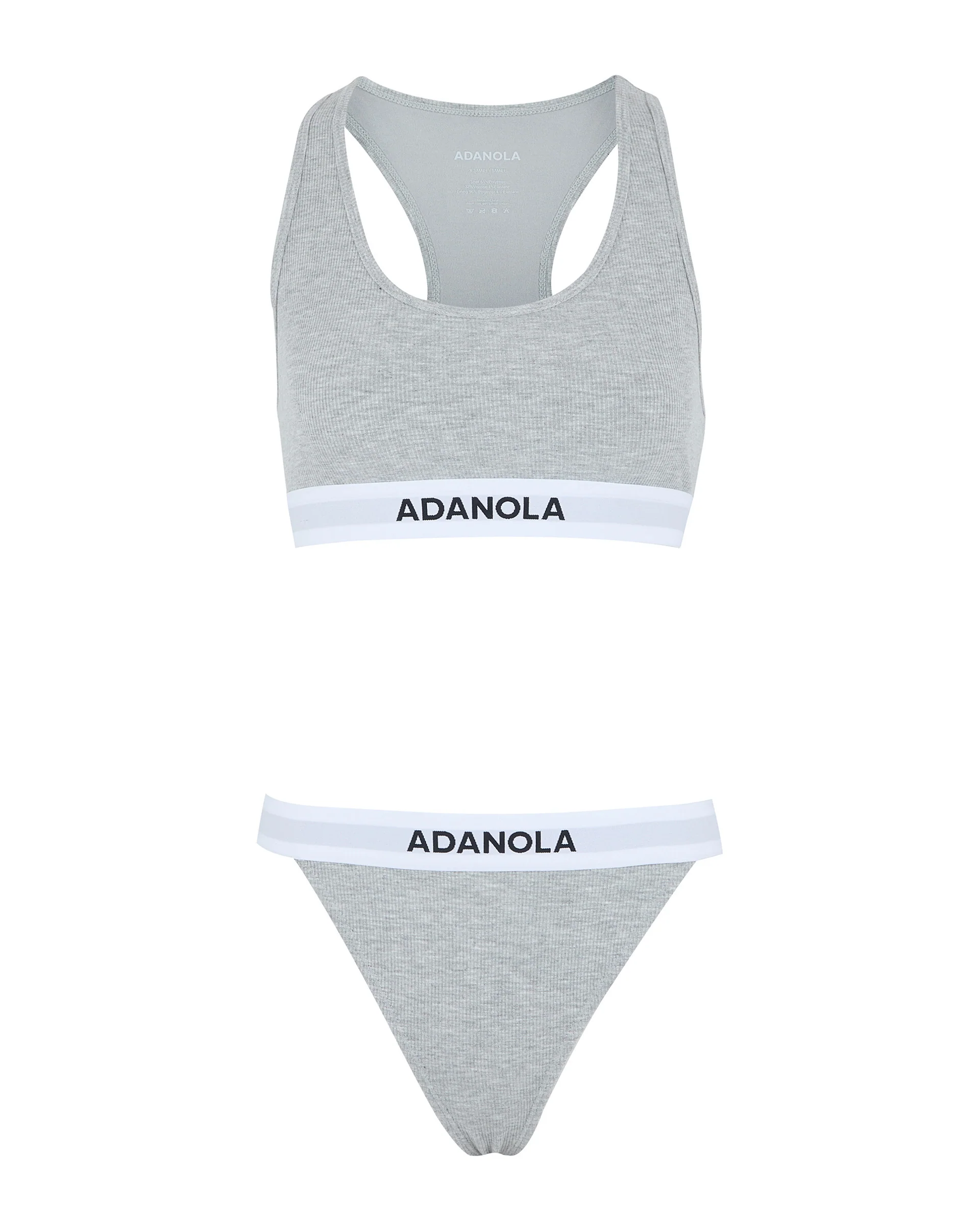 Branded Ribbed Racer Bra - Grey Melange - Image 4