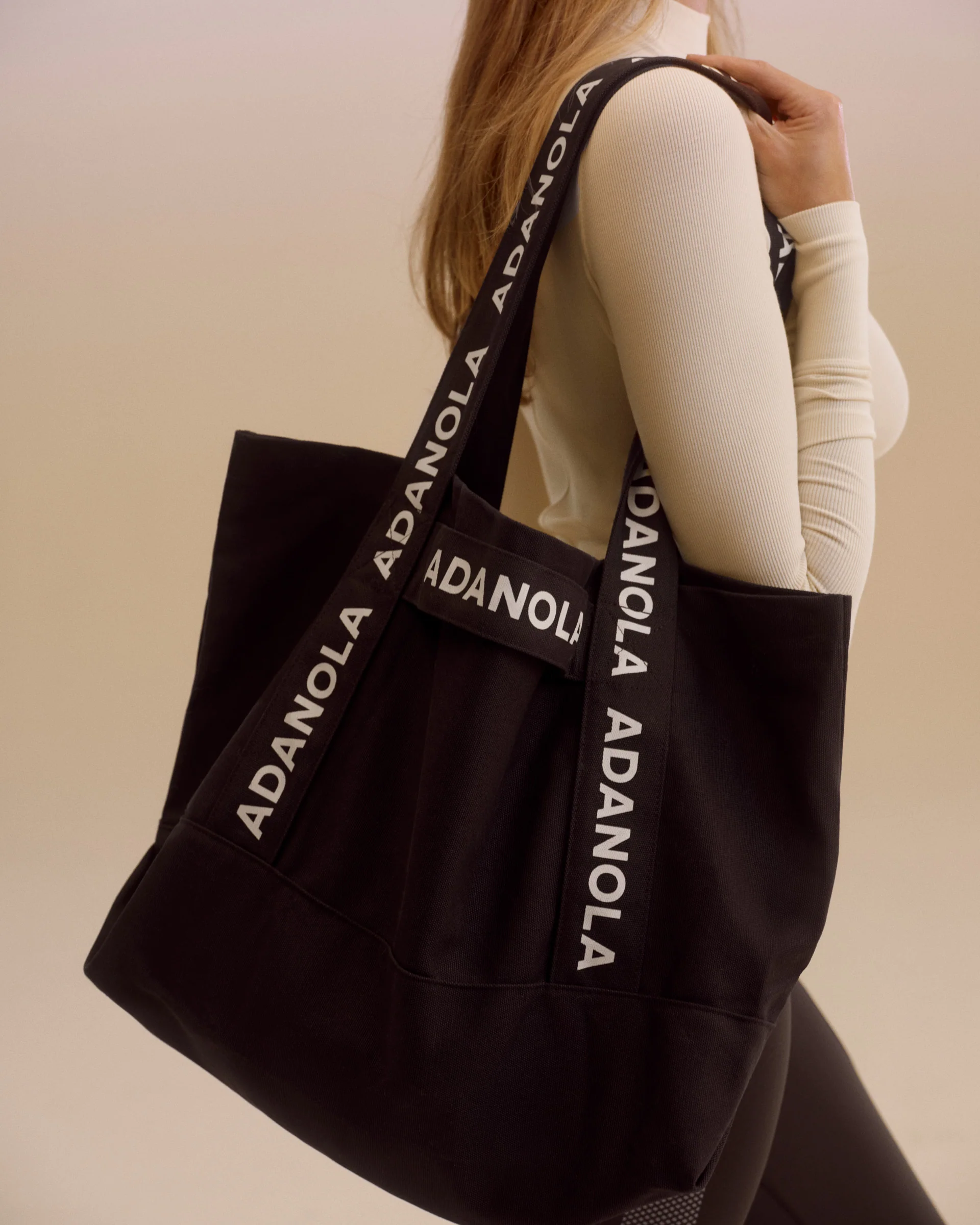 Branded Strap Tote Bag - Coffee Bean/Cream - Image 2