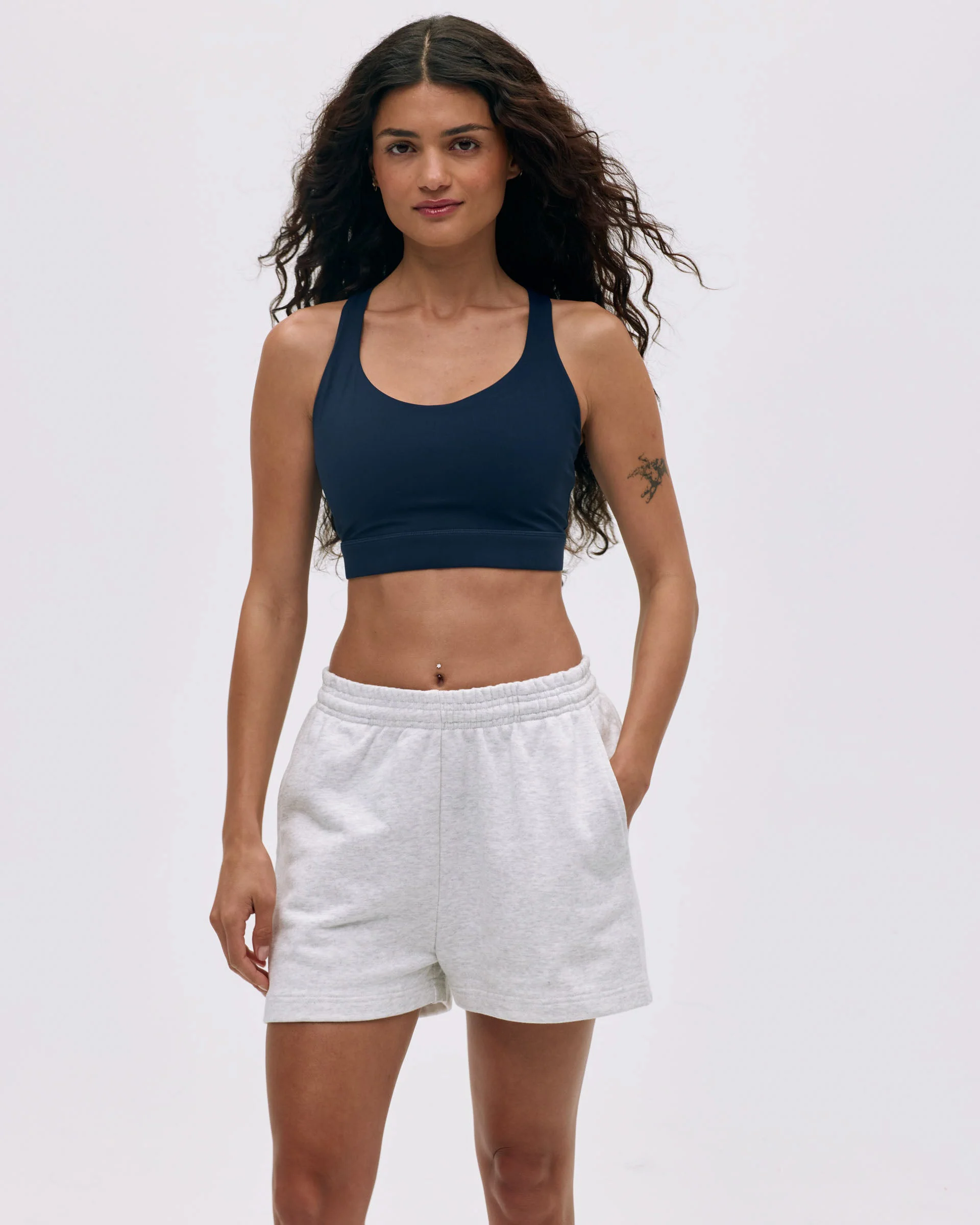 Branded Sweat Shorts - Light Grey Melange - Image 4