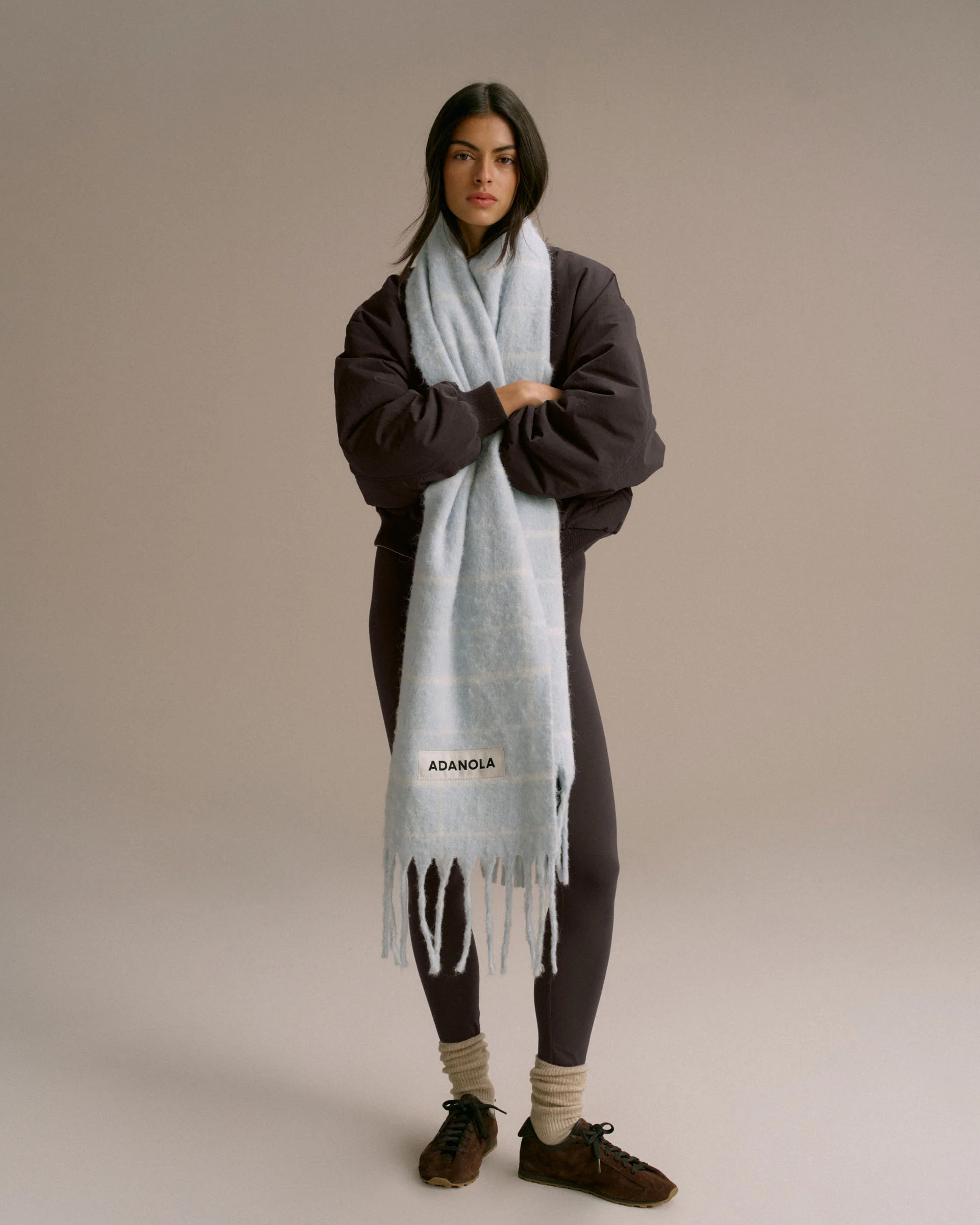 Brushed Checked Scarf - Light Blue - Image 6