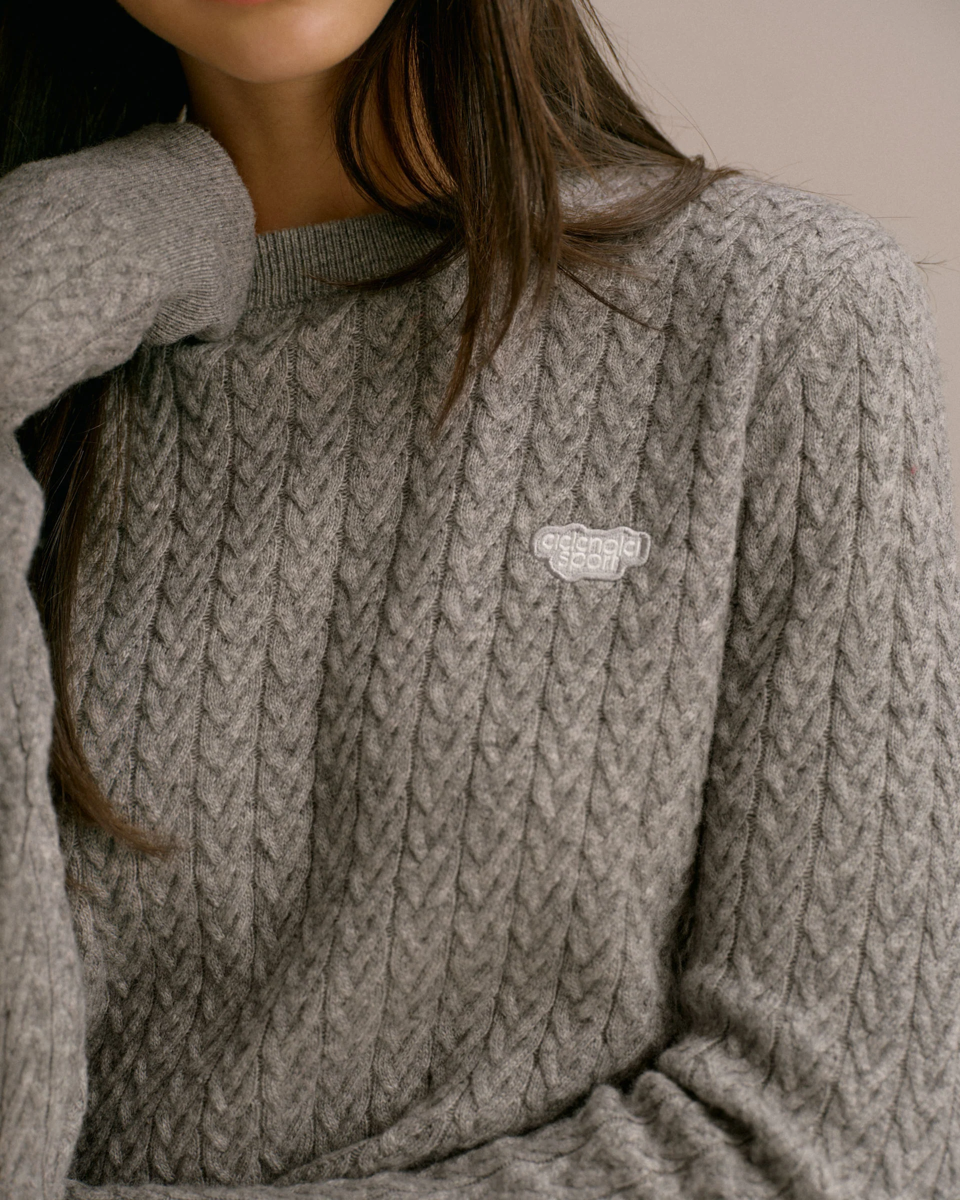 Cable Knit Sweatshirt - Dark Grey Melange - Image 3