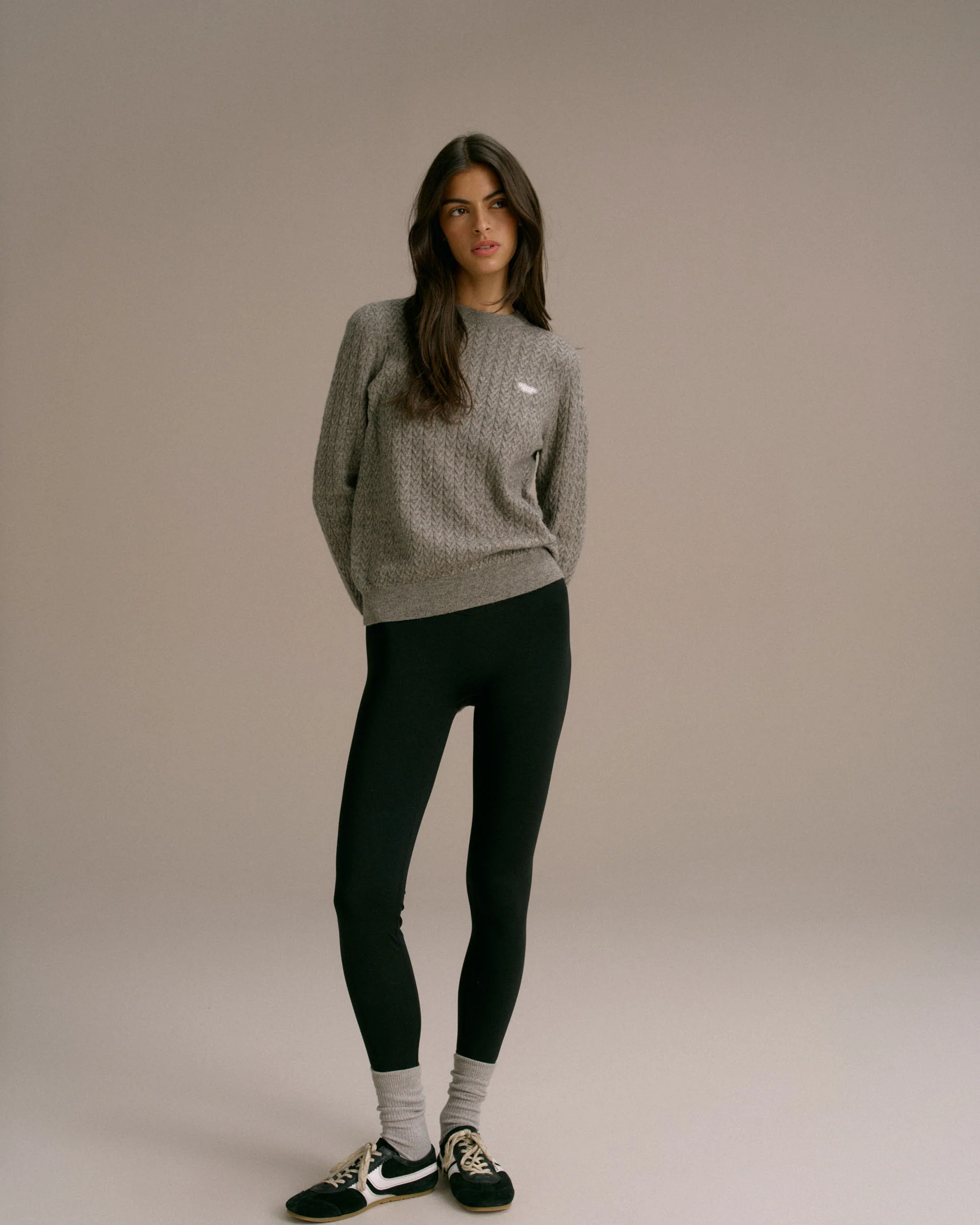 Cable Knit Sweatshirt - Dark Grey Melange - Image 4