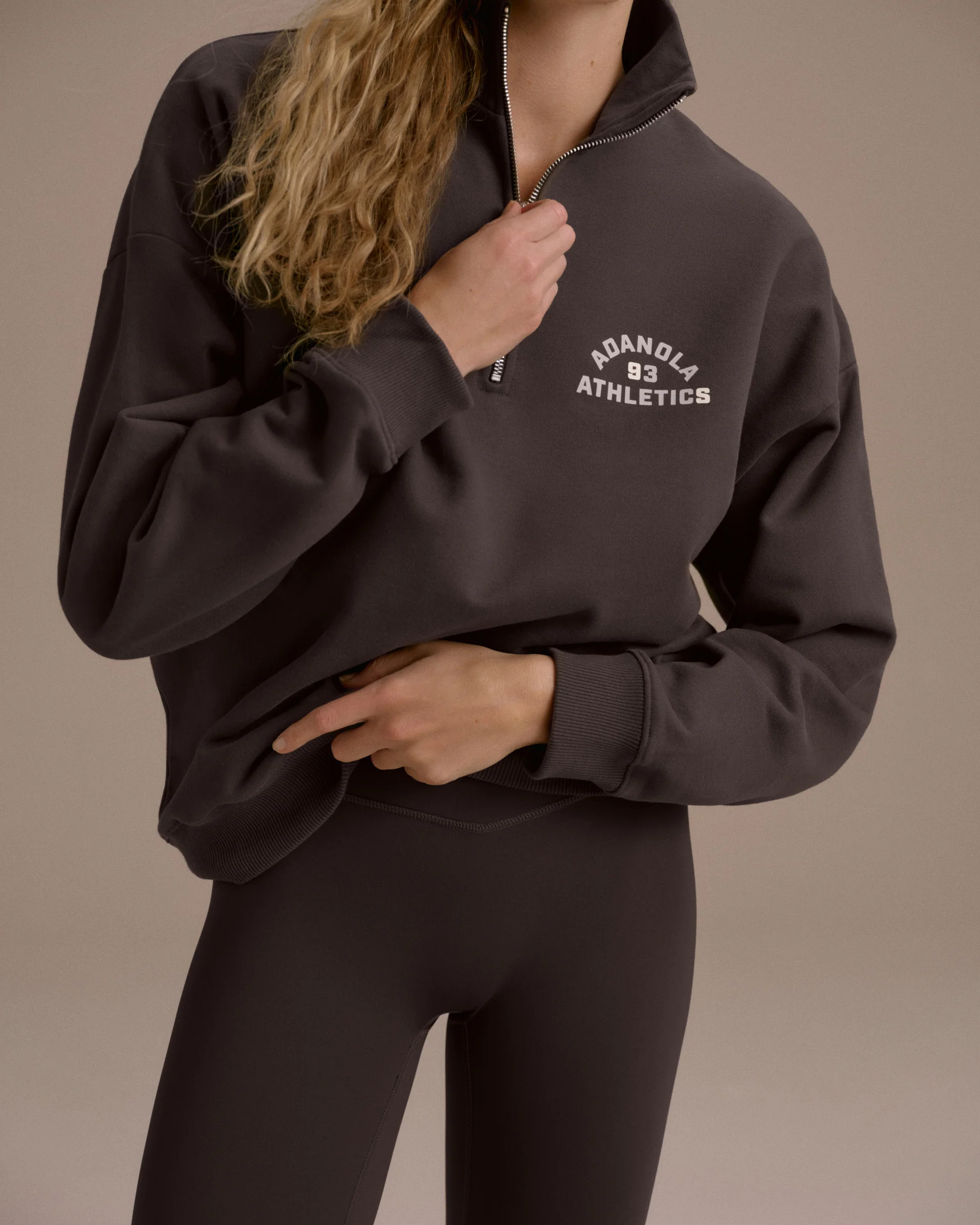 Campus Oversized Funnel Neck Zip Sweatshirt - Washed Coffee Bean/Marshmallow White - Image 2