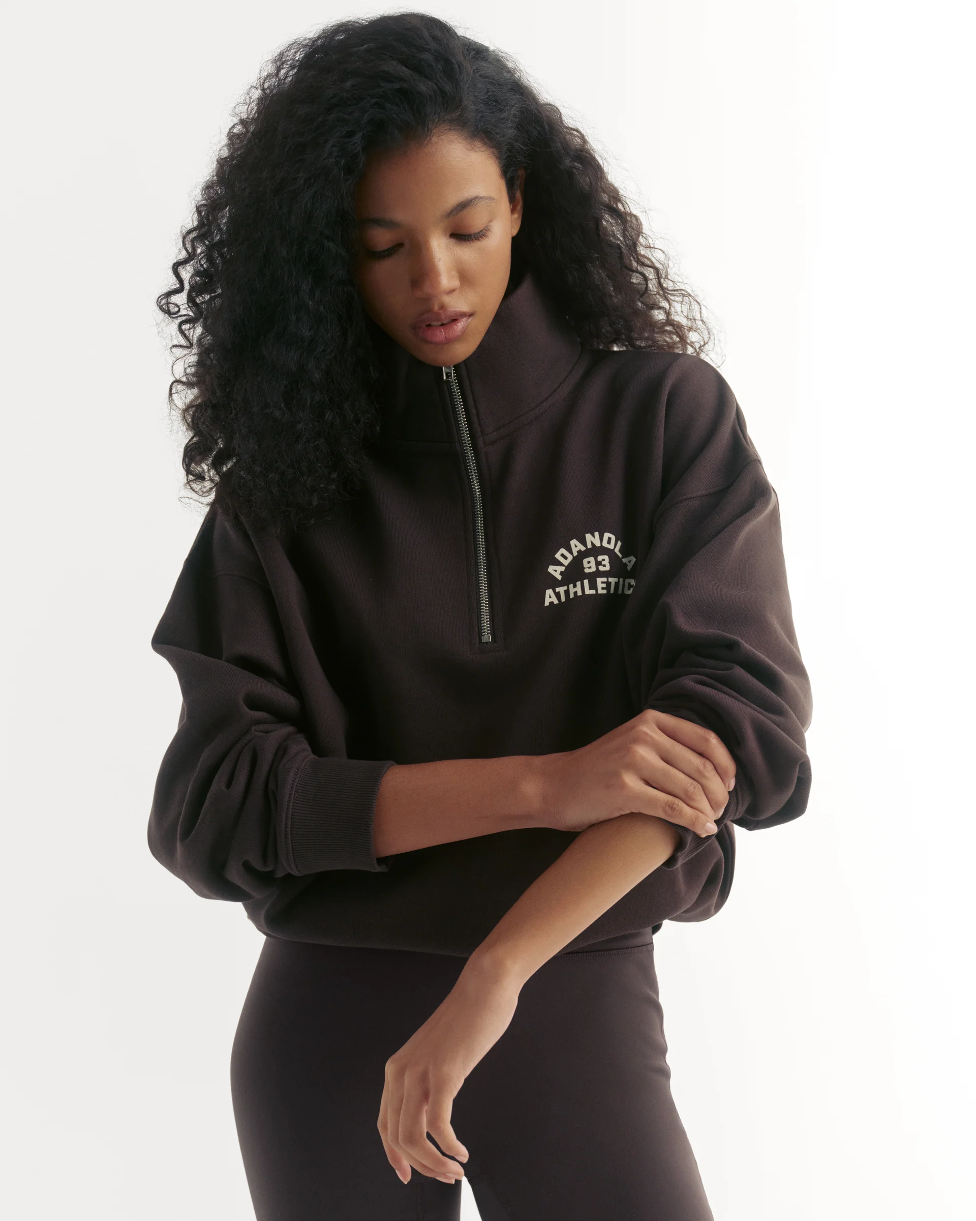 Campus Relaxed Funnel Neck Zip Sweatshirt - Coffee Bean/Marshmallow White - Image 4