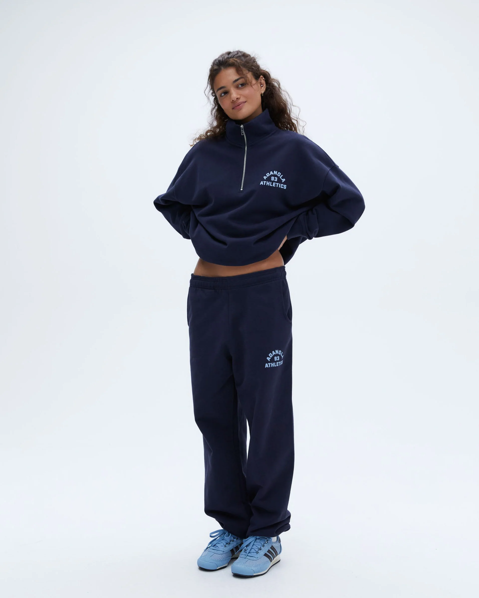 Campus Oversized Funnel Neck Zip Sweatshirt - Navy Blue/Powder Blue - Image 4