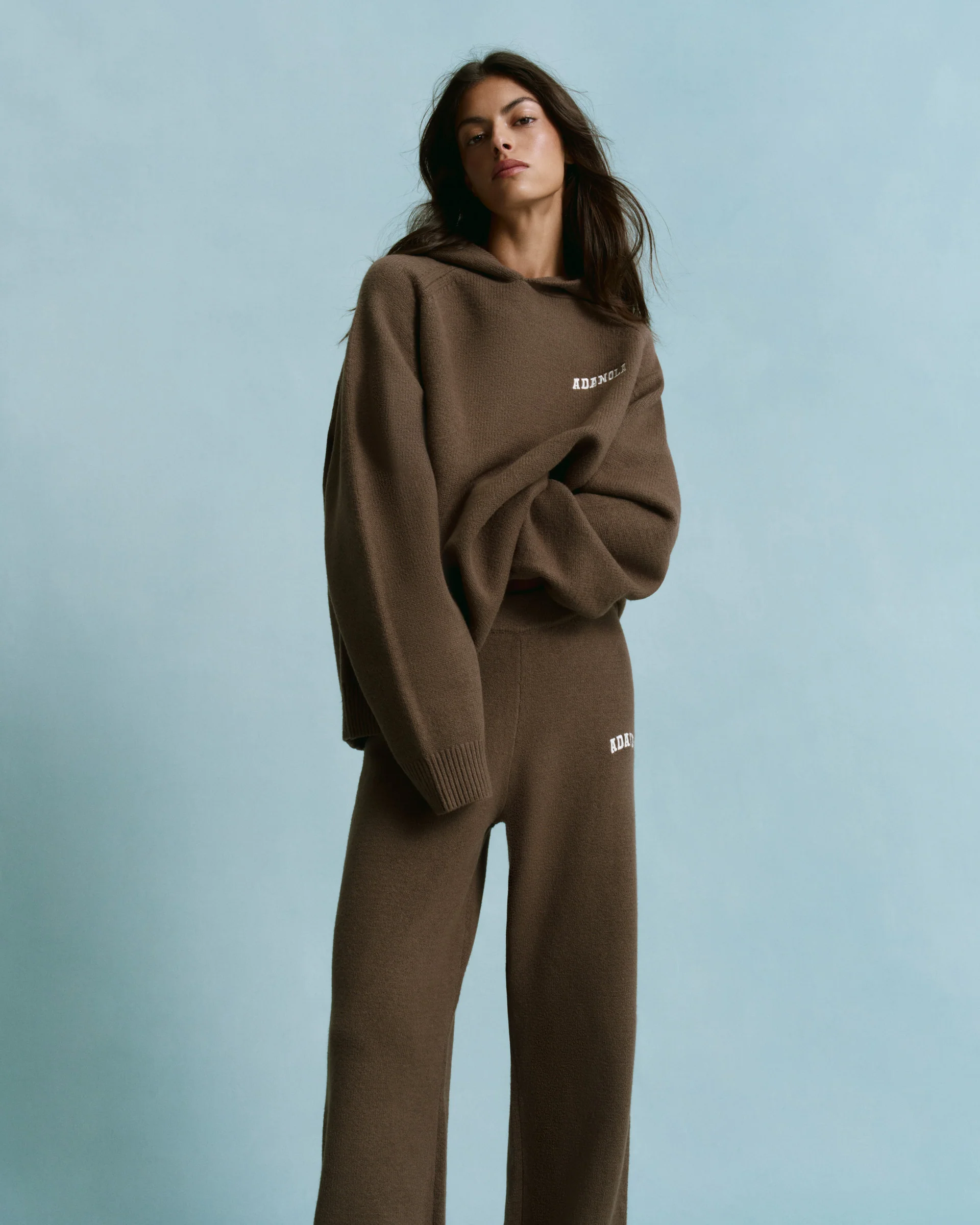 Chest Varsity Oversized Knit Hoodie - Dark Cocoa Brown/Marshmallow White - Image 3