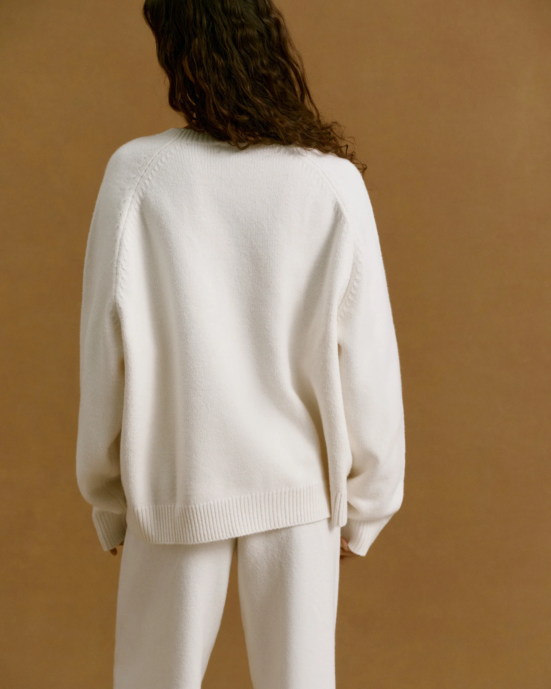 Chest Varsity Oversized Knit Sweatshirt - Cream/Coffee Bean - Image 2
