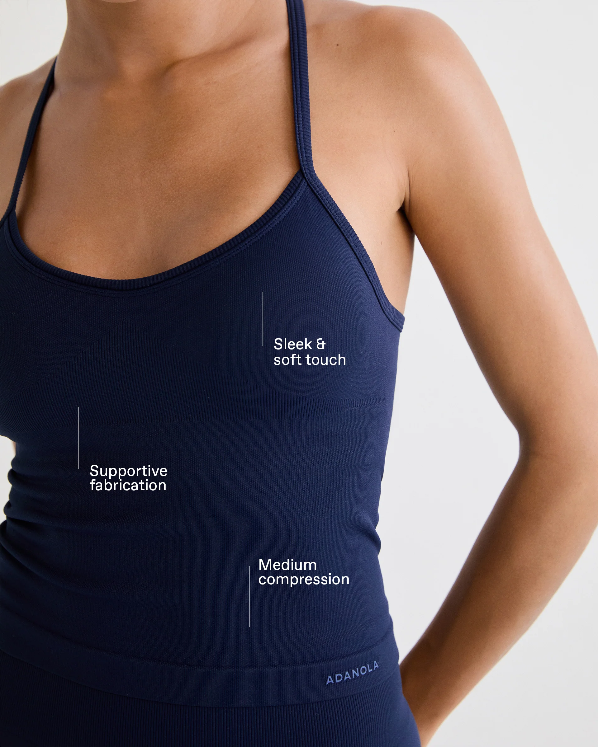 Classic Seamless Cross Back Tank Top - Navy Blue - Image 2
