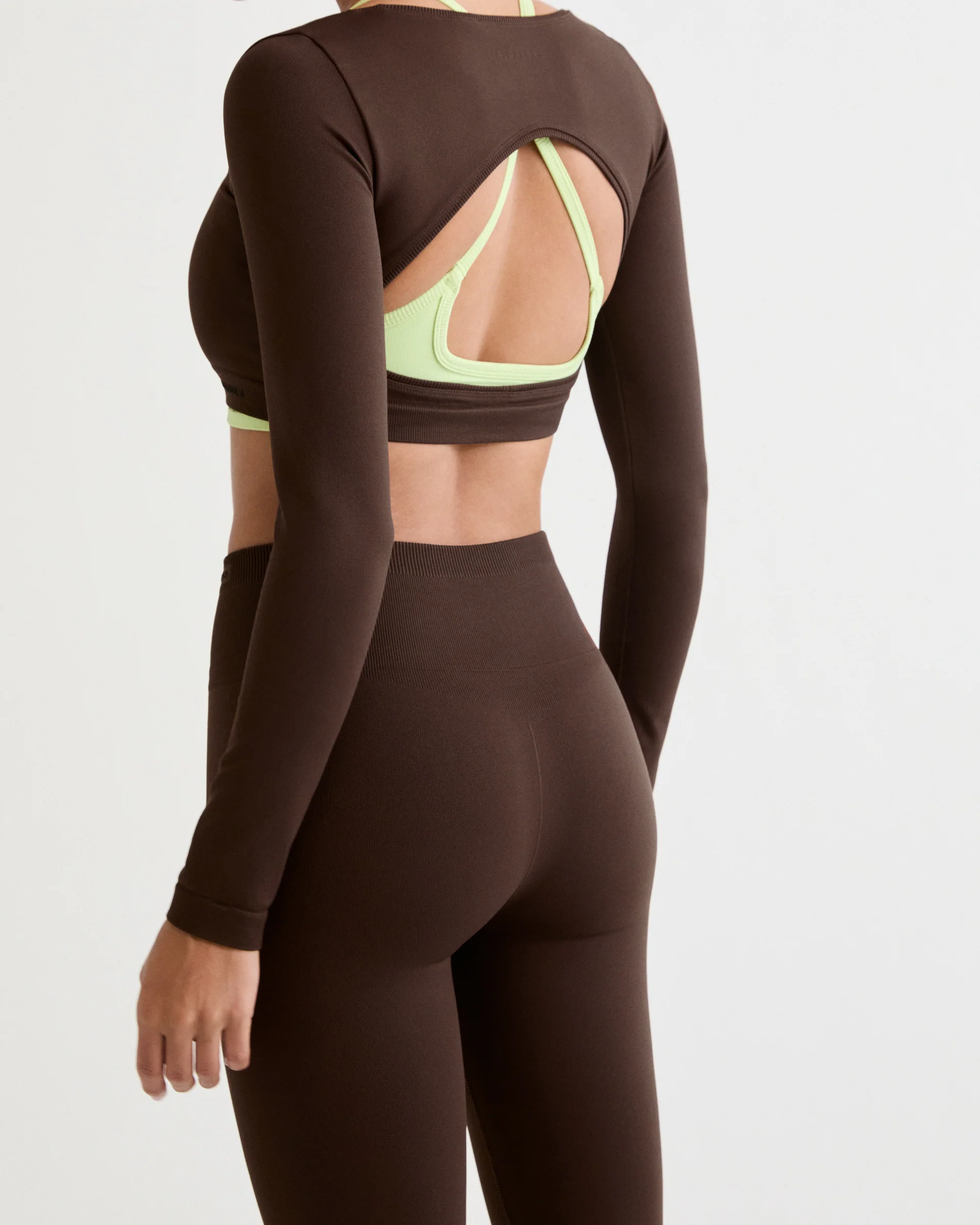 Classic Seamless Open Back Long Sleeve Top - Chocolate Brown - Image 3