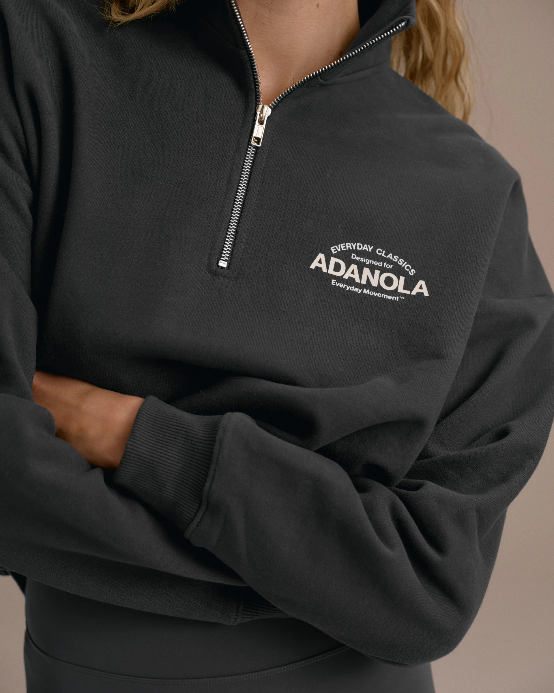 Classics Oversized Funnel Neck Zip Sweatshirt - Graphite Grey/Marshmallow White - Image 3