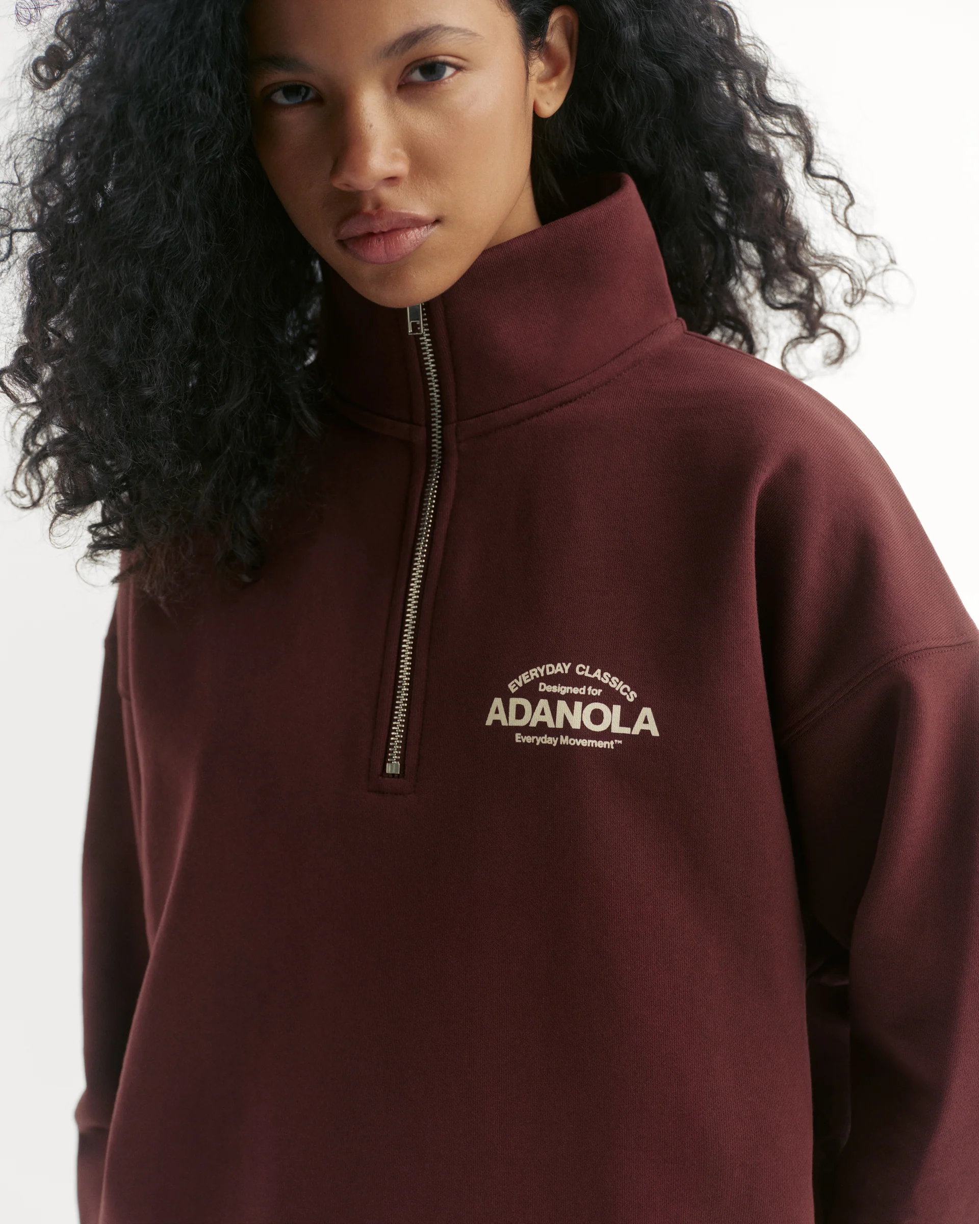 Classics Relaxed Funnel Neck Zip Sweatshirt - Mulberry Red/Marshmallow White - Image 3
