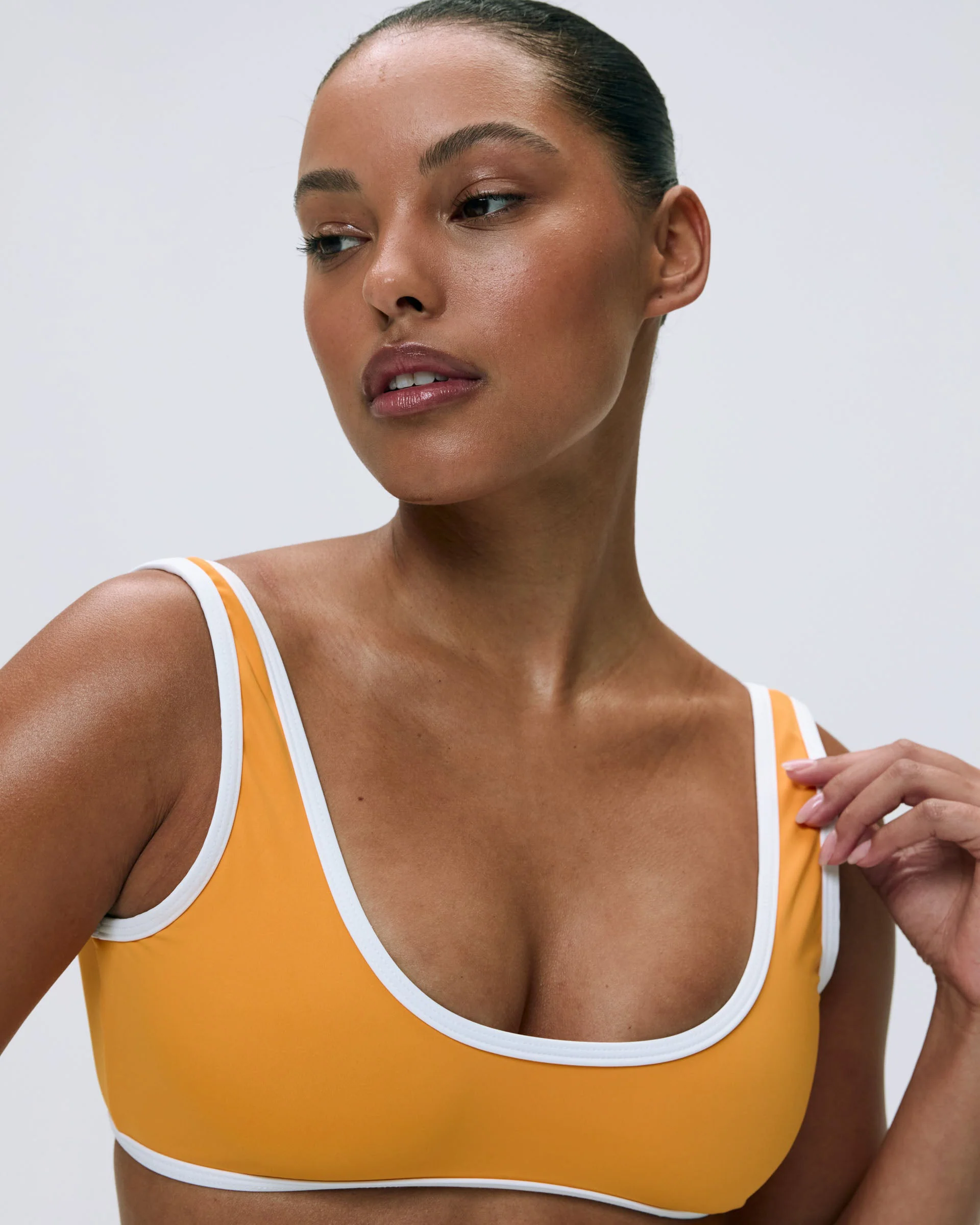 Contrast Scoop Bikini Top - Mango Orange/Marshmallow White - Image 4