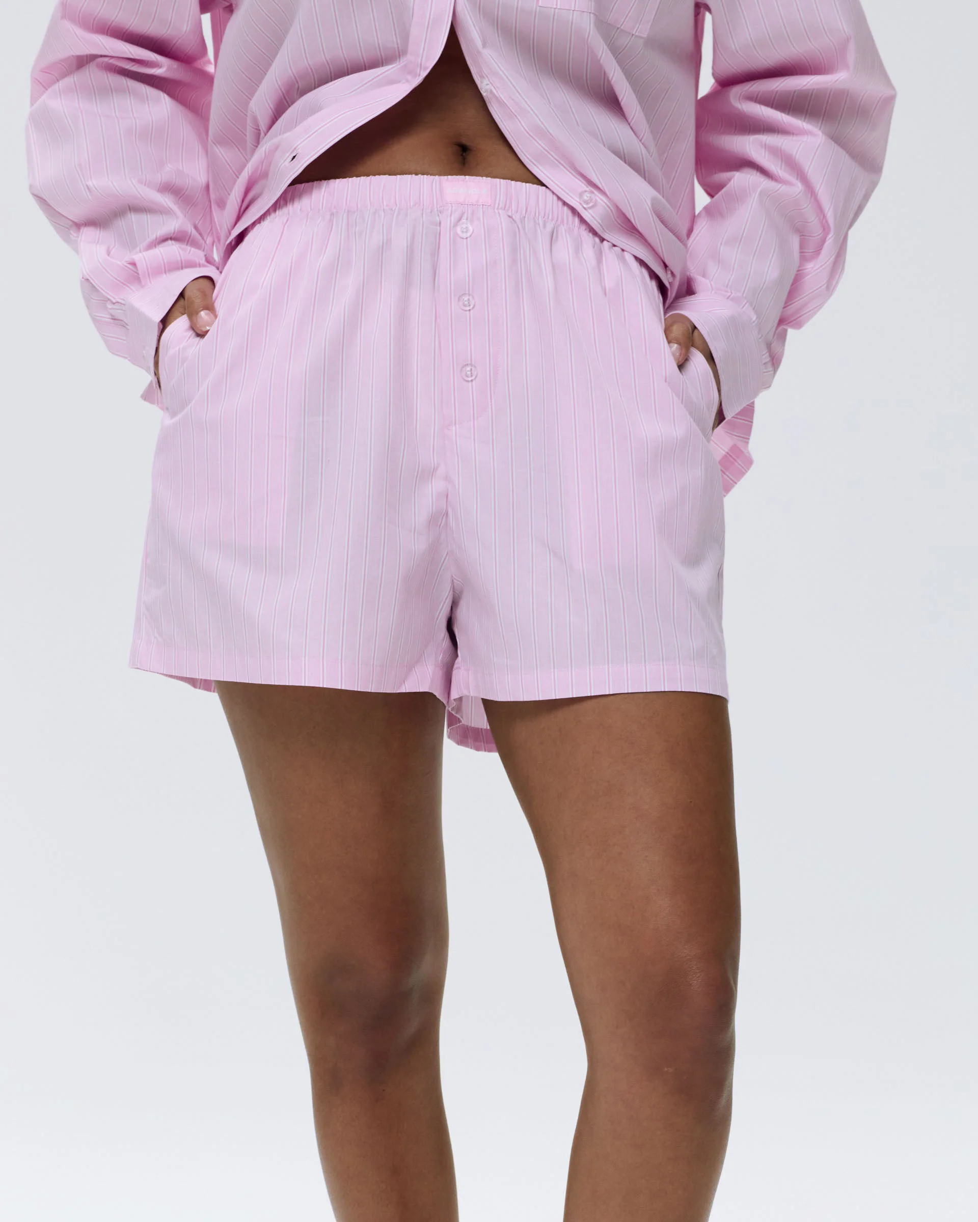 Cotton Stripe Boxer Shorts - Pink/White - Image 4