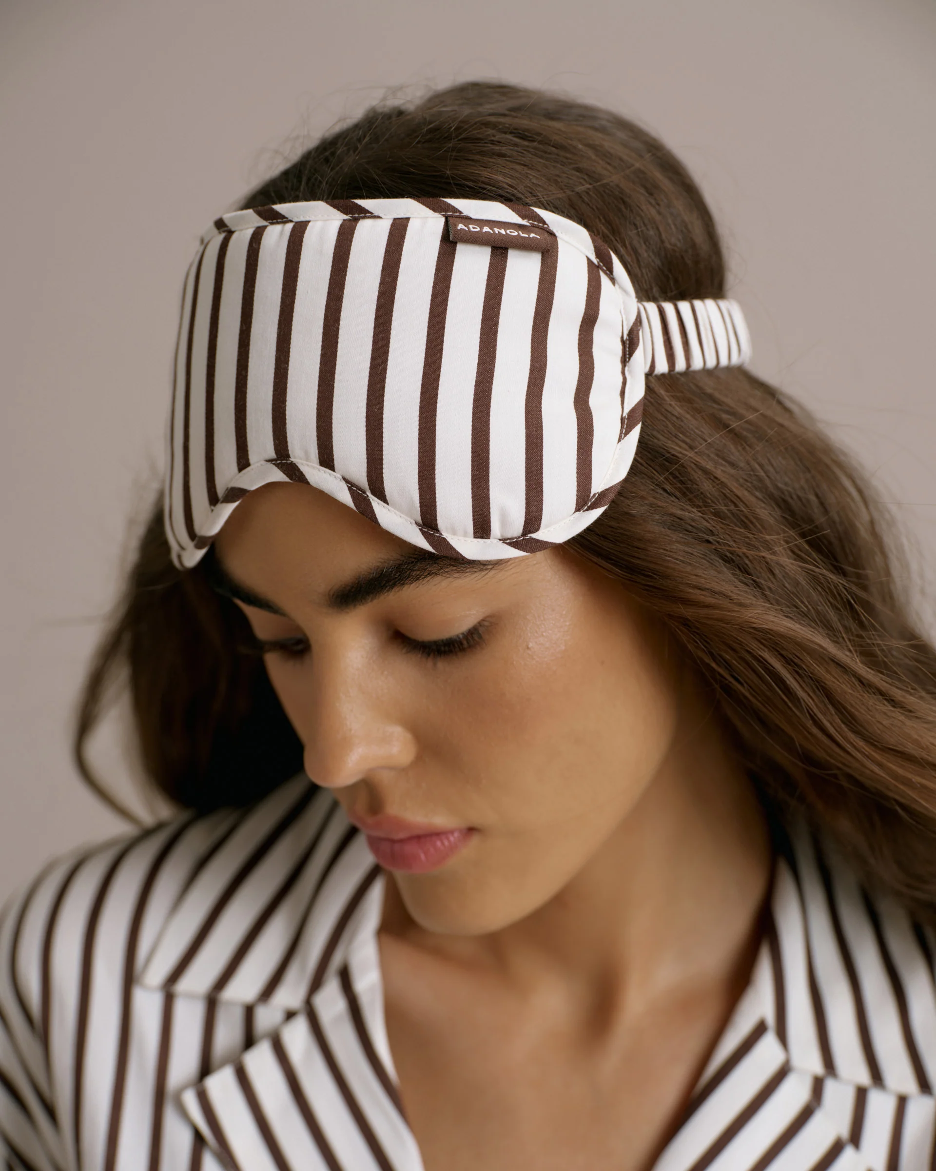 Cotton Sateen Stripe Pyjamas - Marshmallow White/Coffee Bean - Image 2