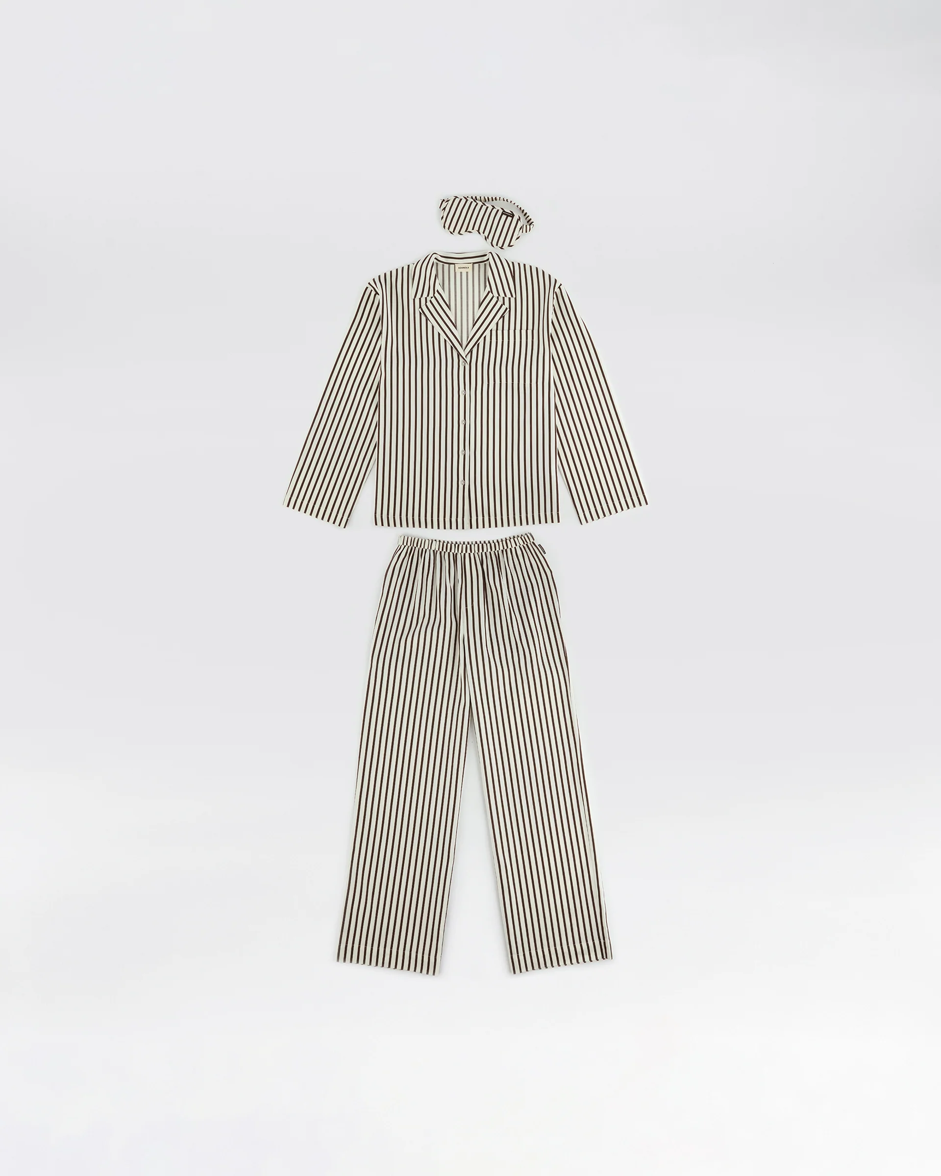 Cotton Sateen Stripe Pyjamas - Marshmallow White/Coffee Bean - Image 7