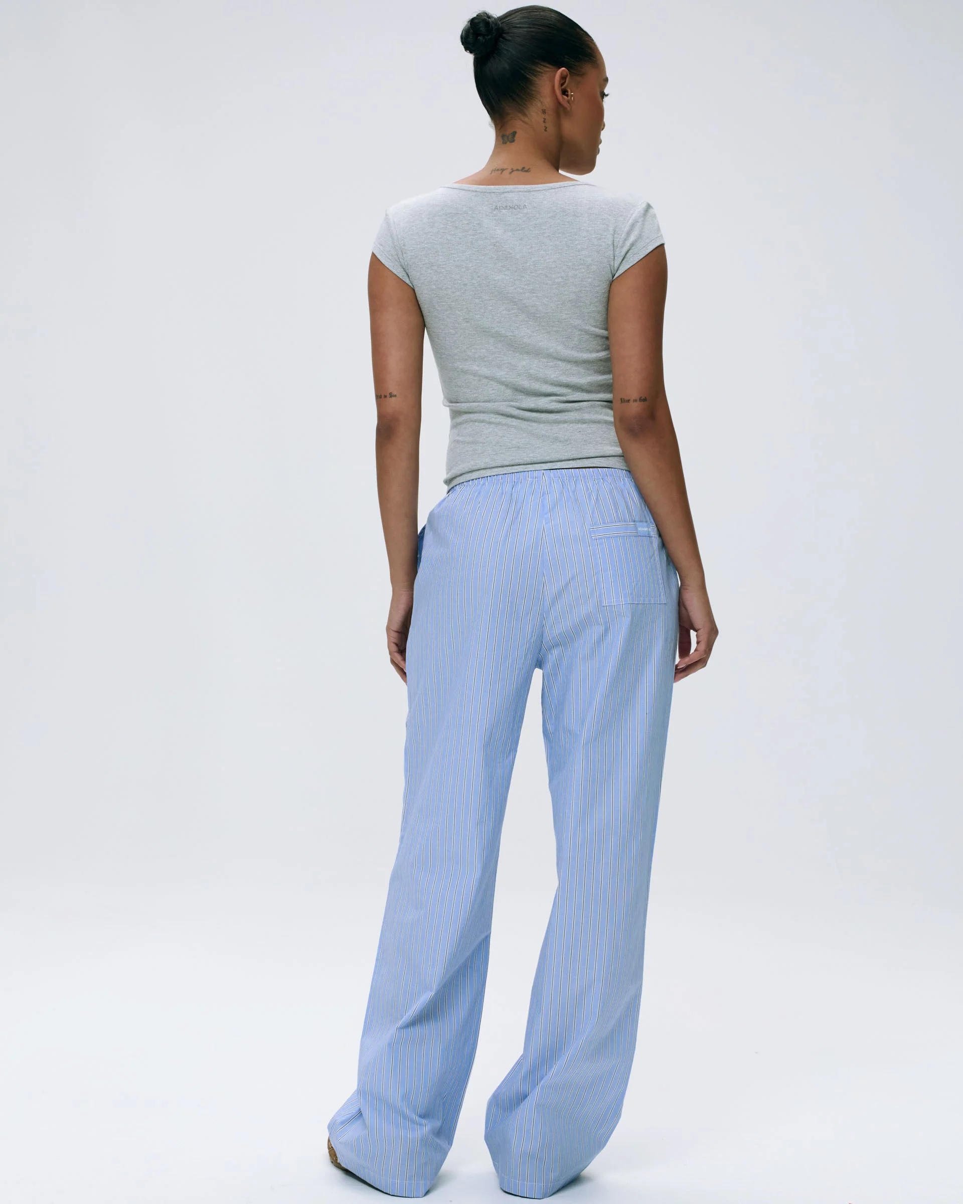 Cotton Stripe Pull On Pants - Blue/White - Image 3