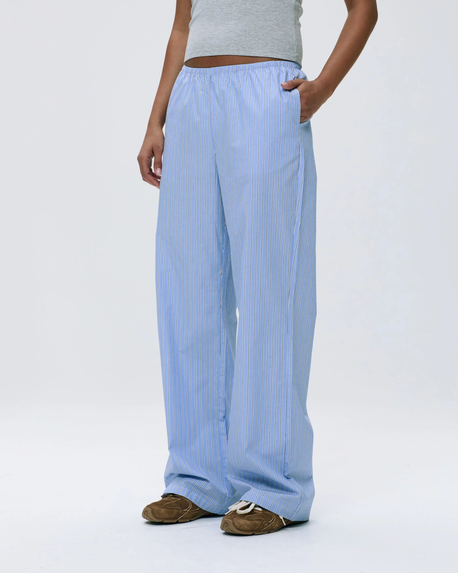 Cotton Stripe Pull On Pants - Blue/White - Image 4