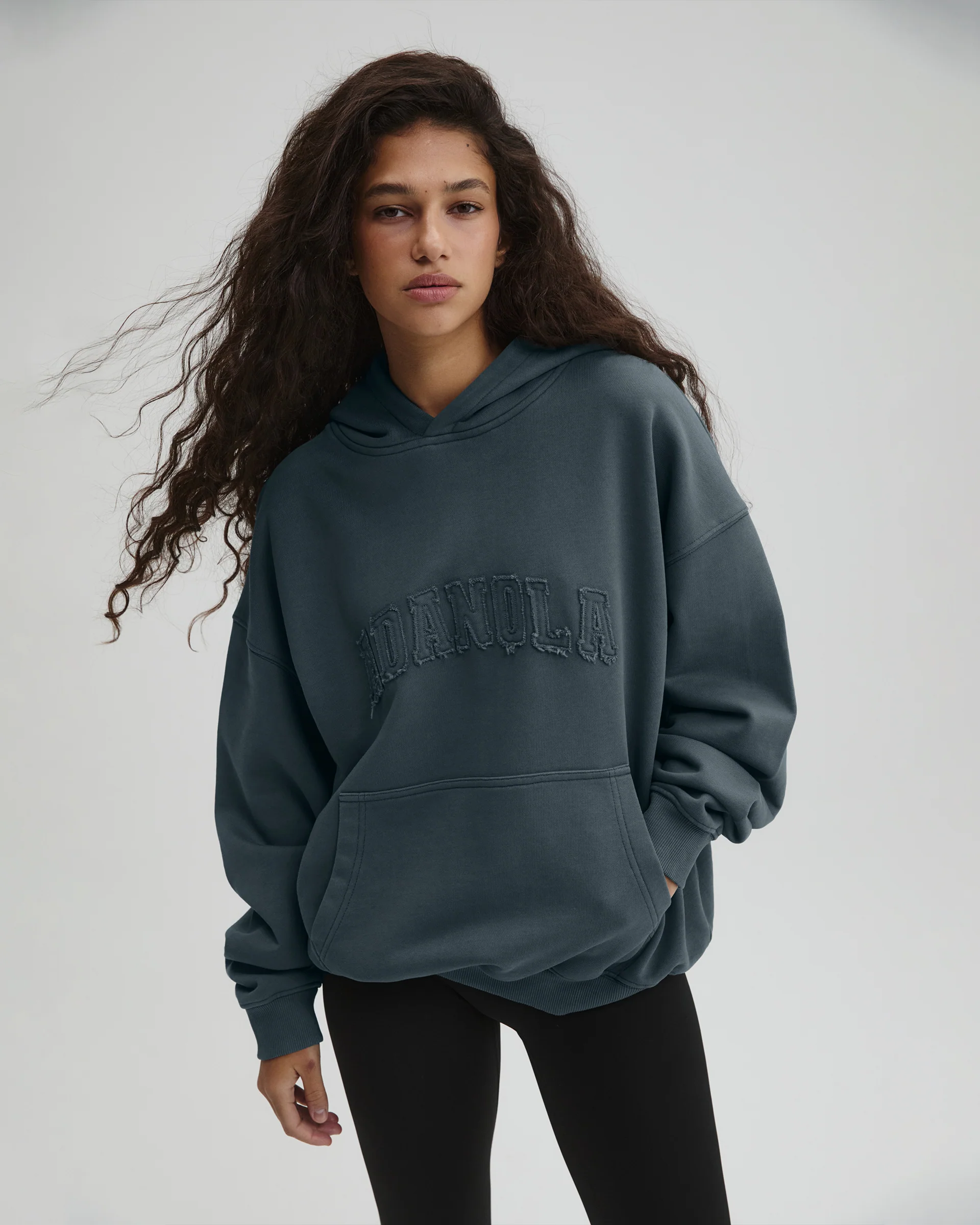 Distressed Varsity Washed Oversized Hoodie - Storm Blue - Image 4