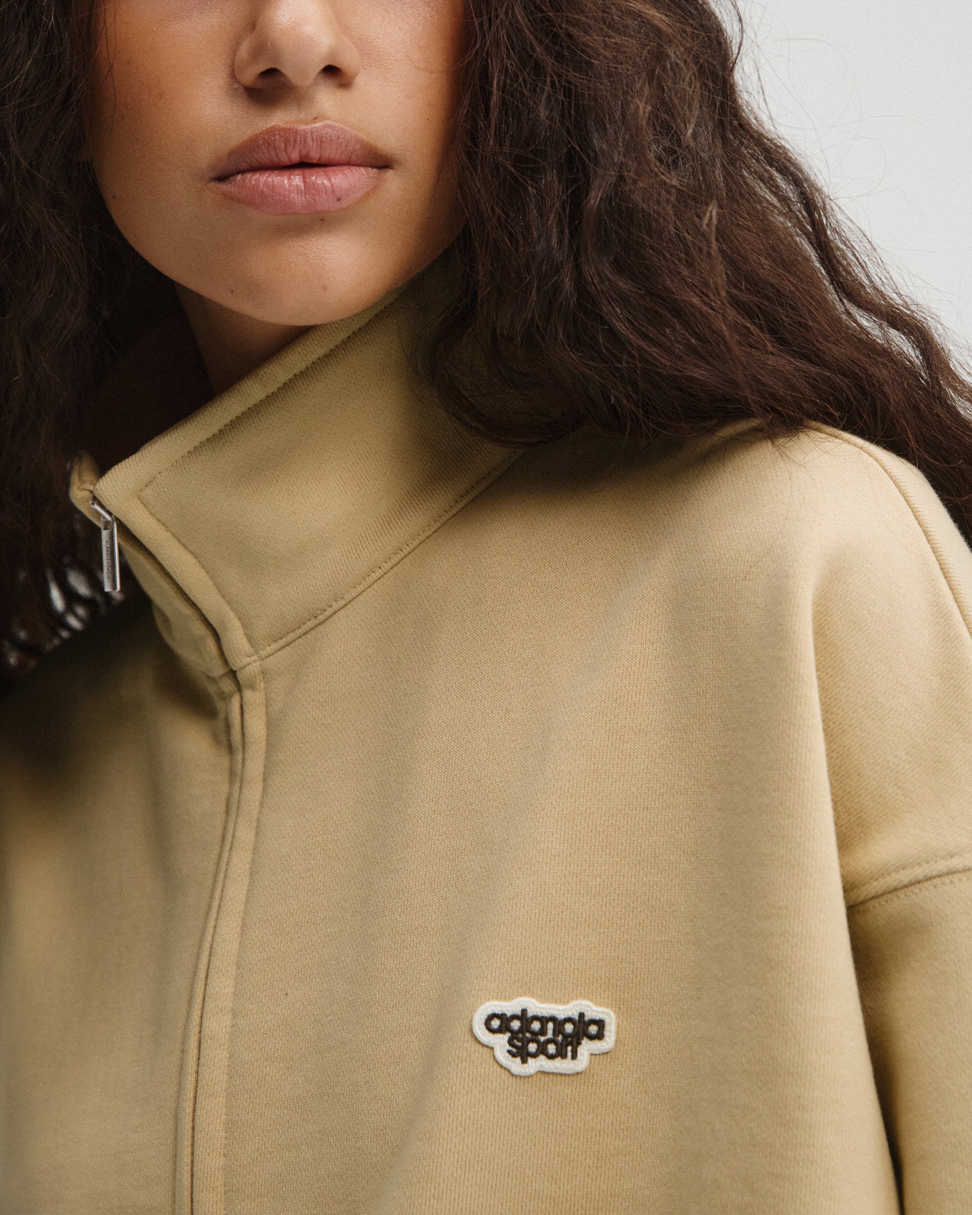Drawcord Zip Through Sweatshirt - Caramel Beige - Image 3