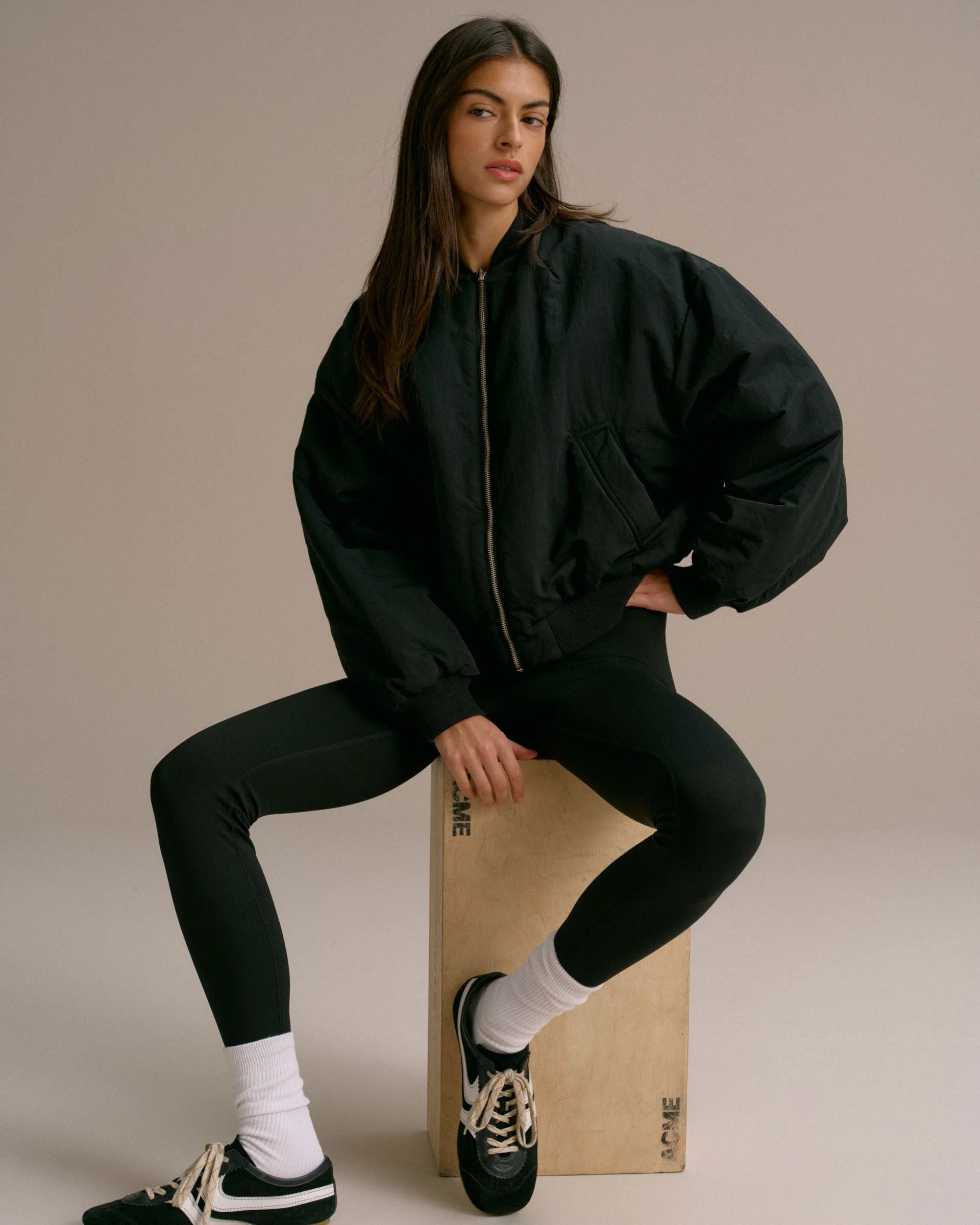 Drop Shoulder Reversible Bomber Jacket - Black/Olive Green - Image 3