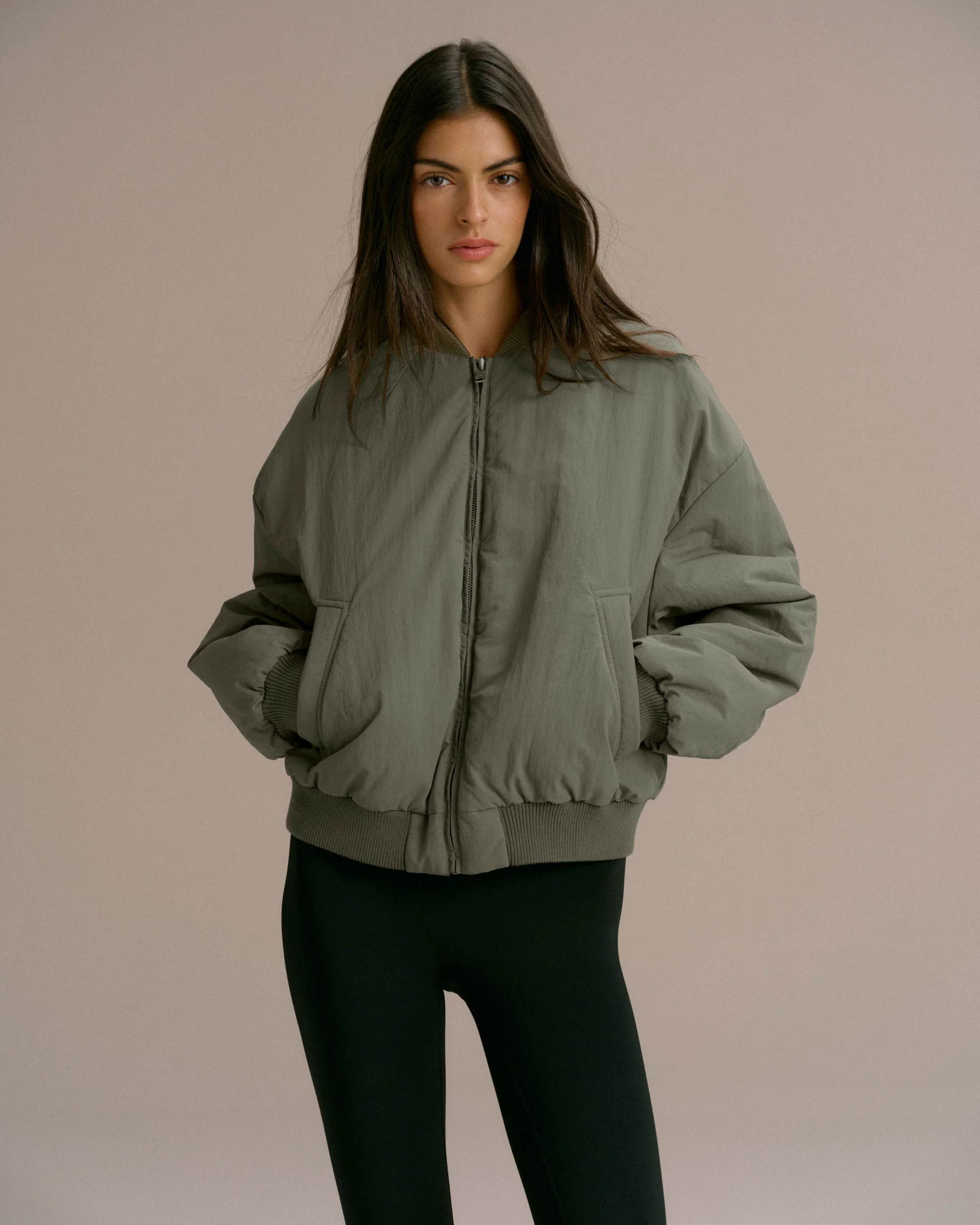 Drop Shoulder Reversible Bomber Jacket - Black/Olive Green - Image 4