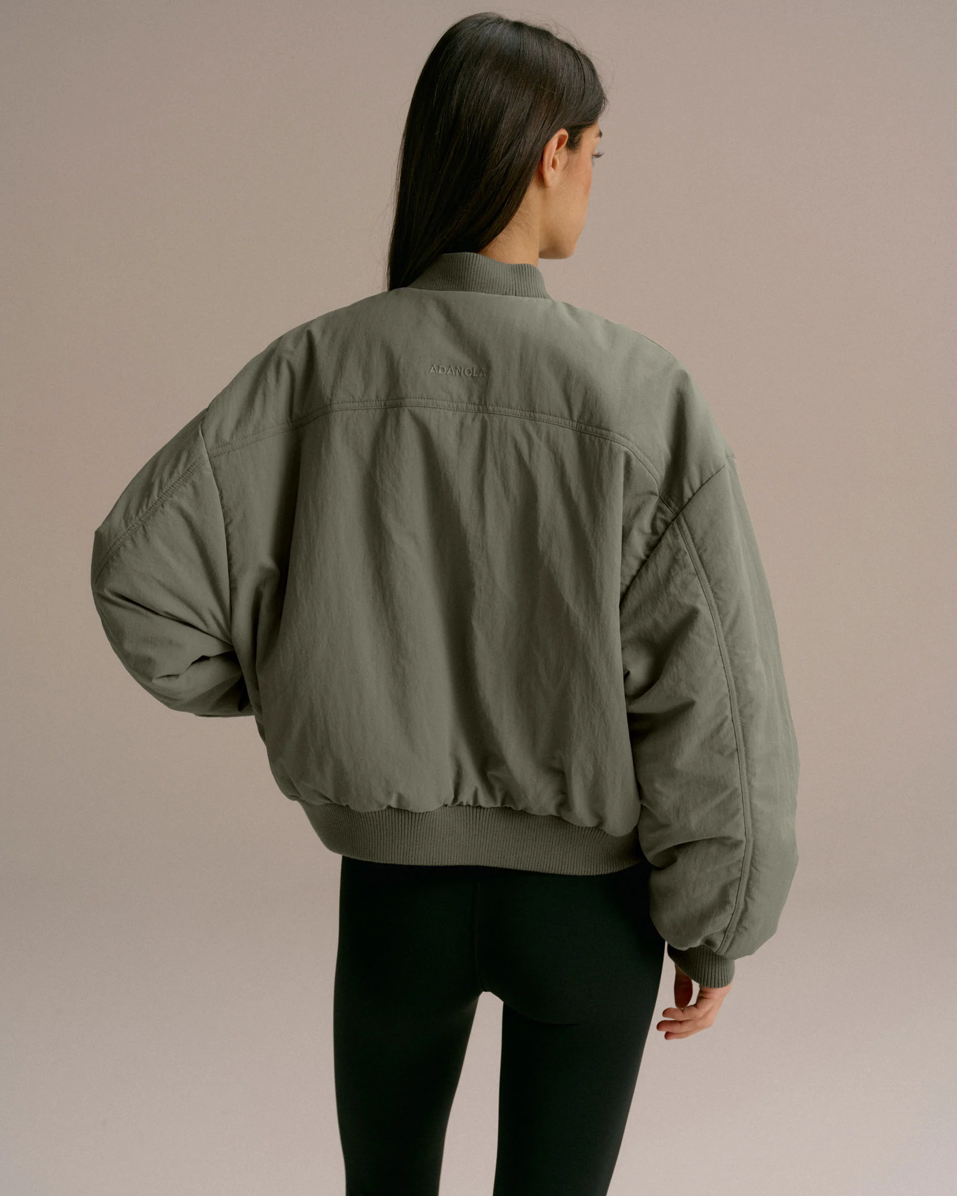 Drop Shoulder Reversible Bomber Jacket - Black/Olive Green - Image 5