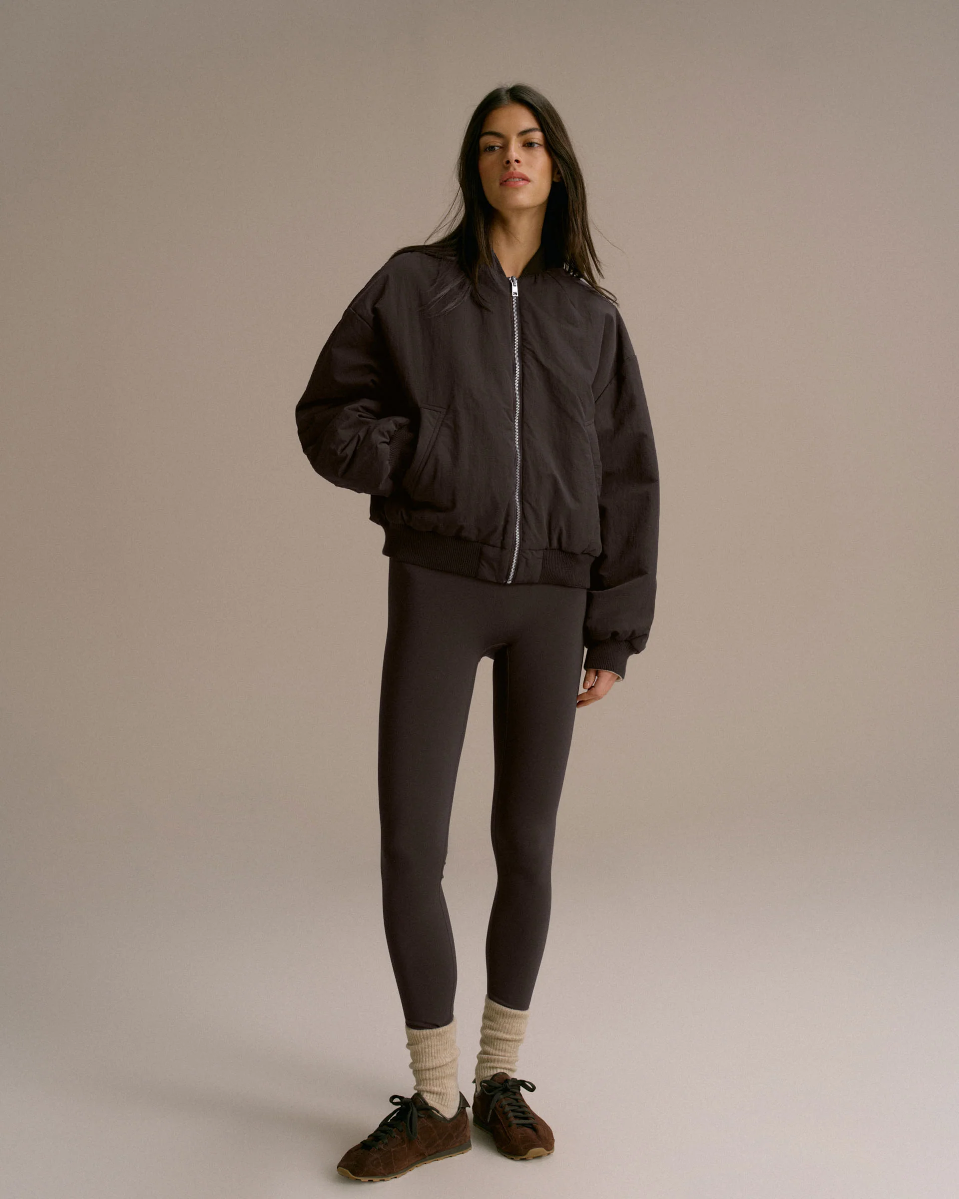 Drop Shoulder Reversible Bomber Jacket - Coffee Bean/Marshmallow White - Image 3