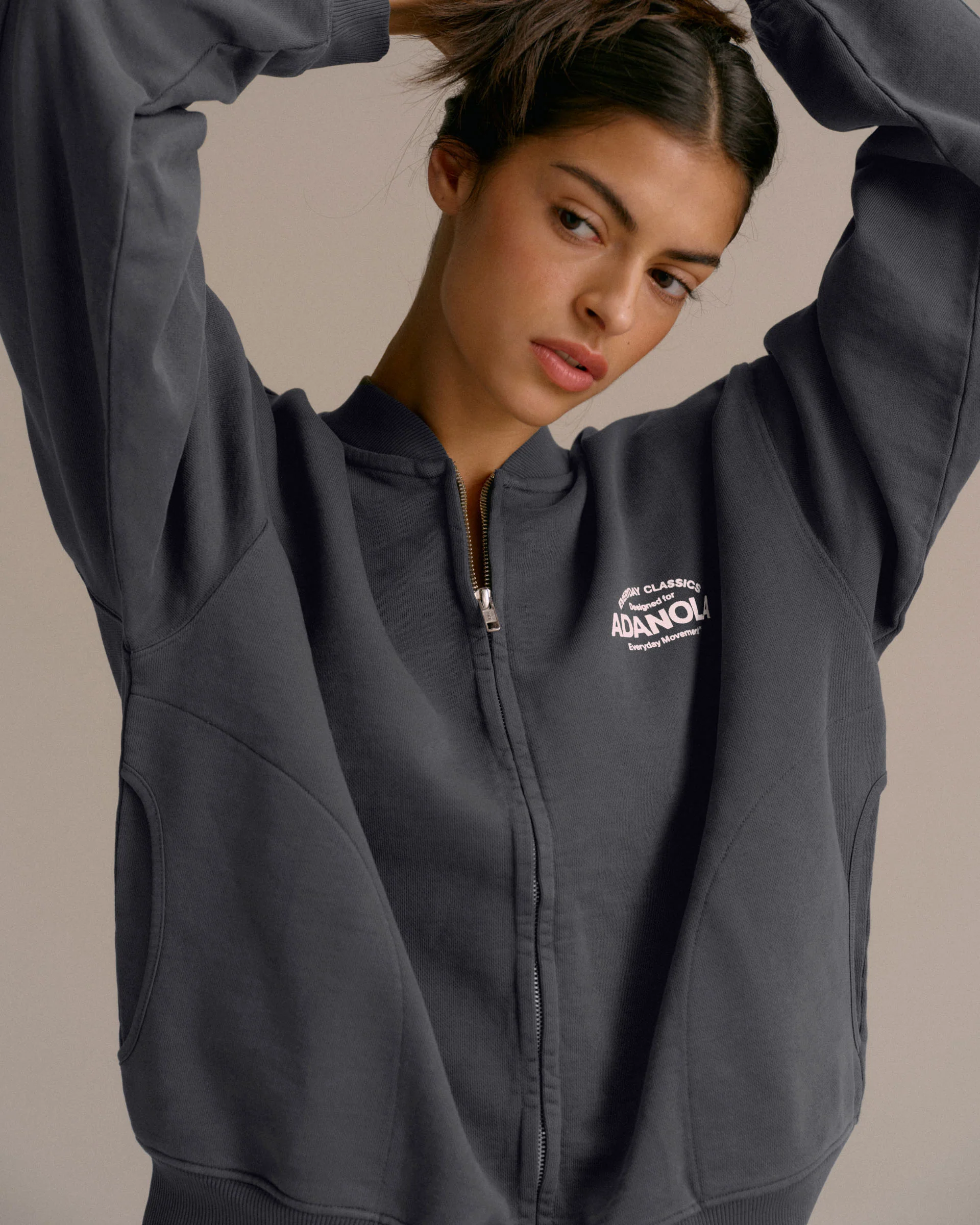 Classics Distressed Full Zip Sweatshirt - Charcoal Grey/Blush Pink - Image 4