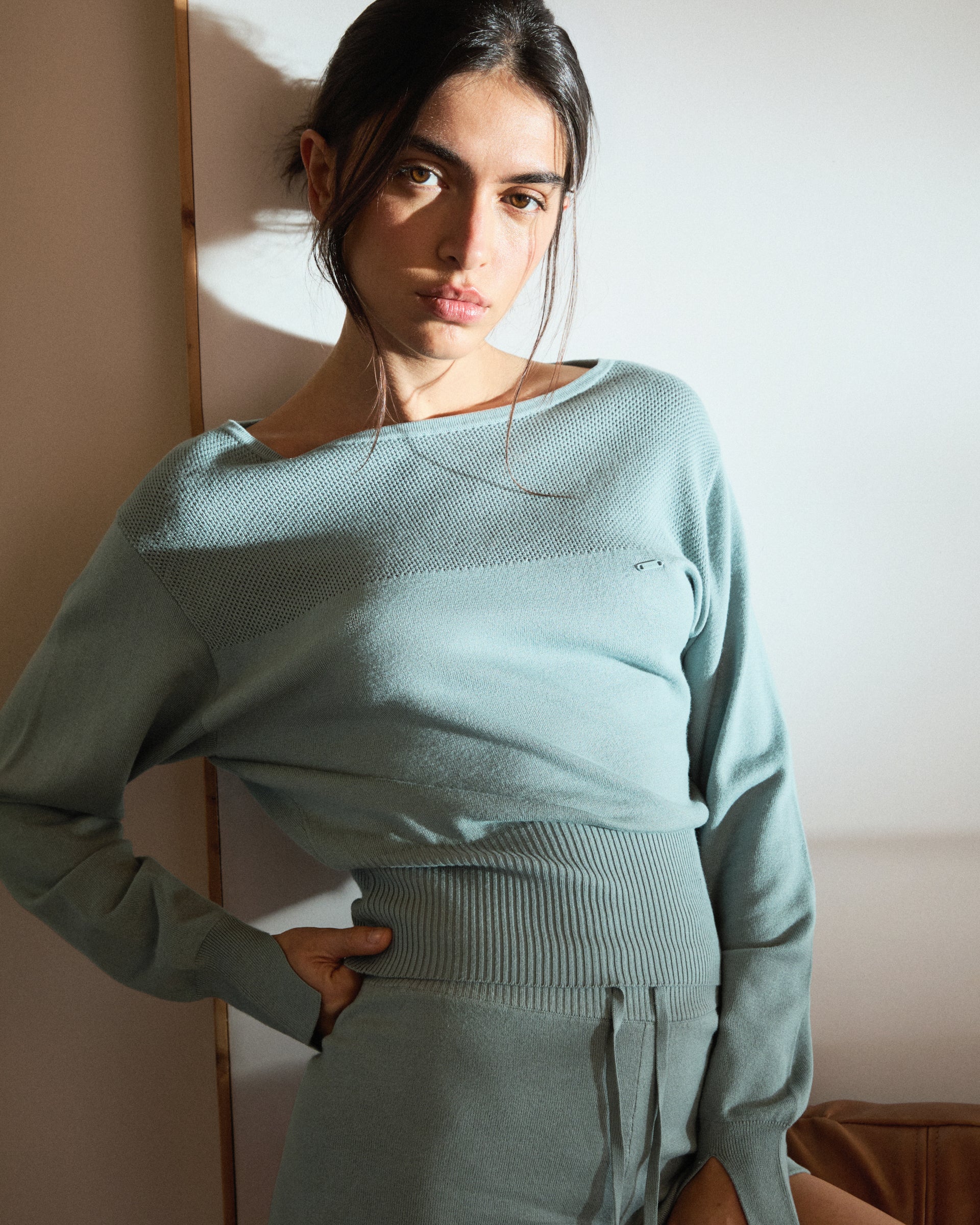 Fine Gauge Mesh Knit Top - Cloud Blue - Image 3