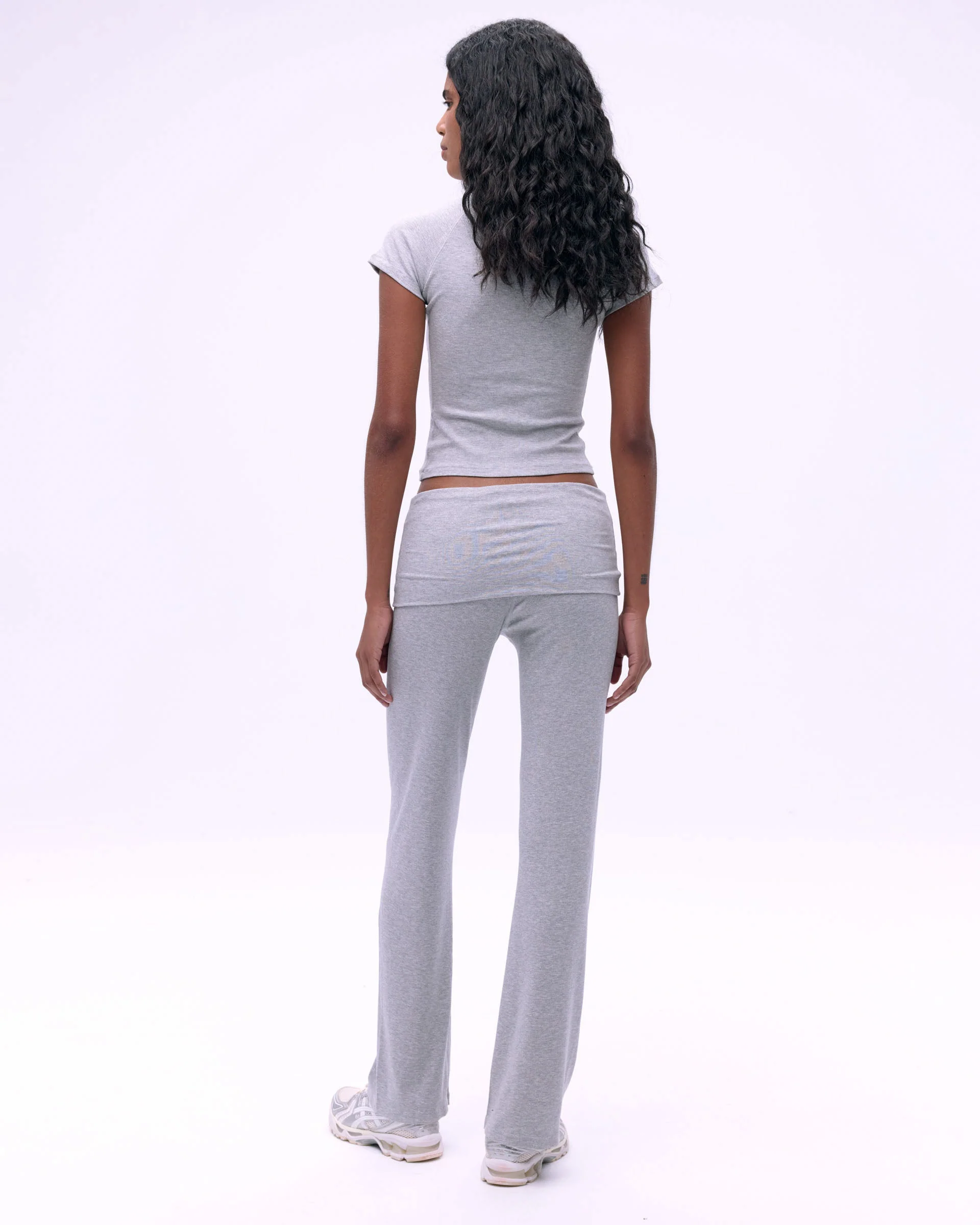 Rib Fold Over Pants - Grey Melange - Image 4