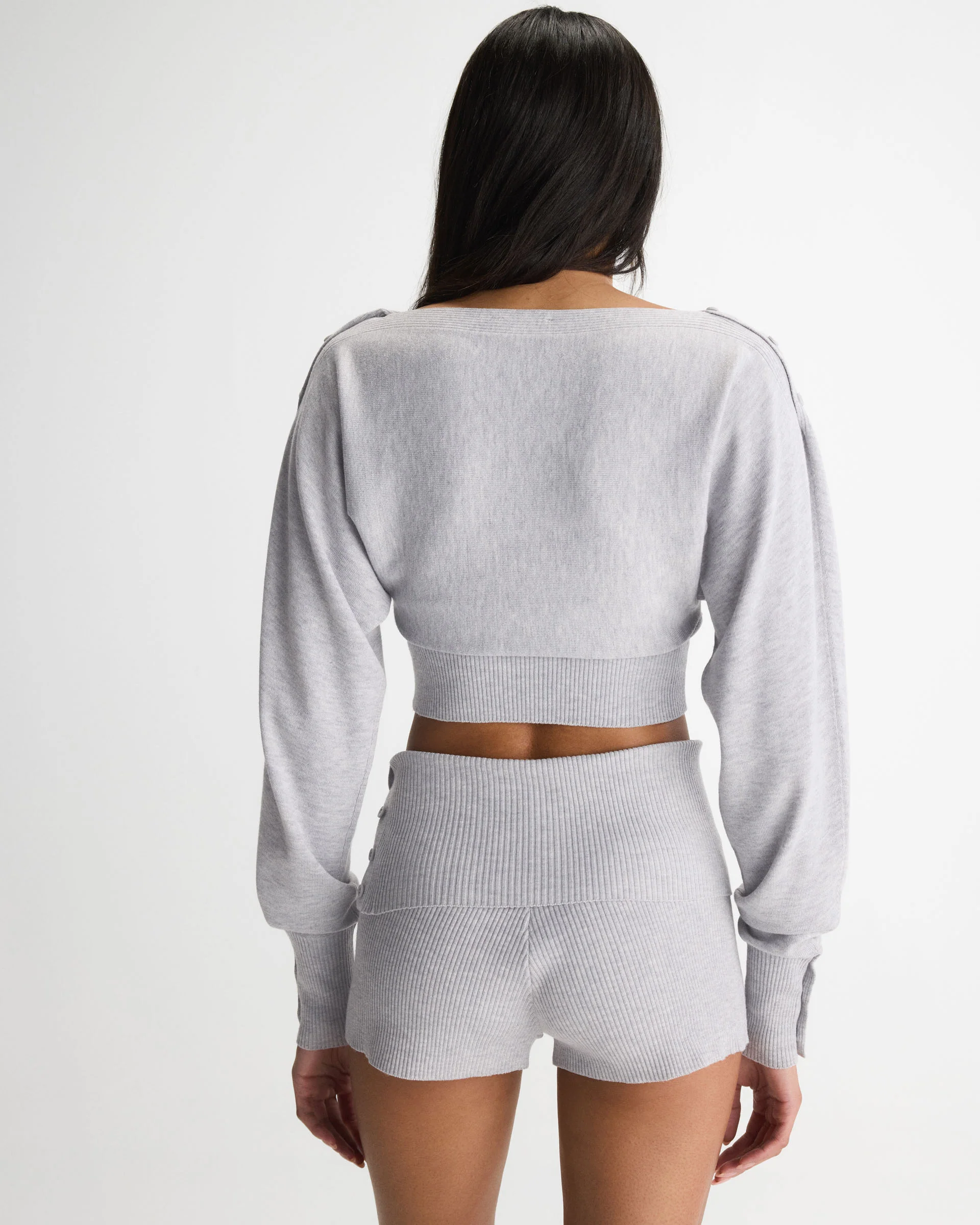 Knit Boat Neck Top - Light Grey Melange - Image 3