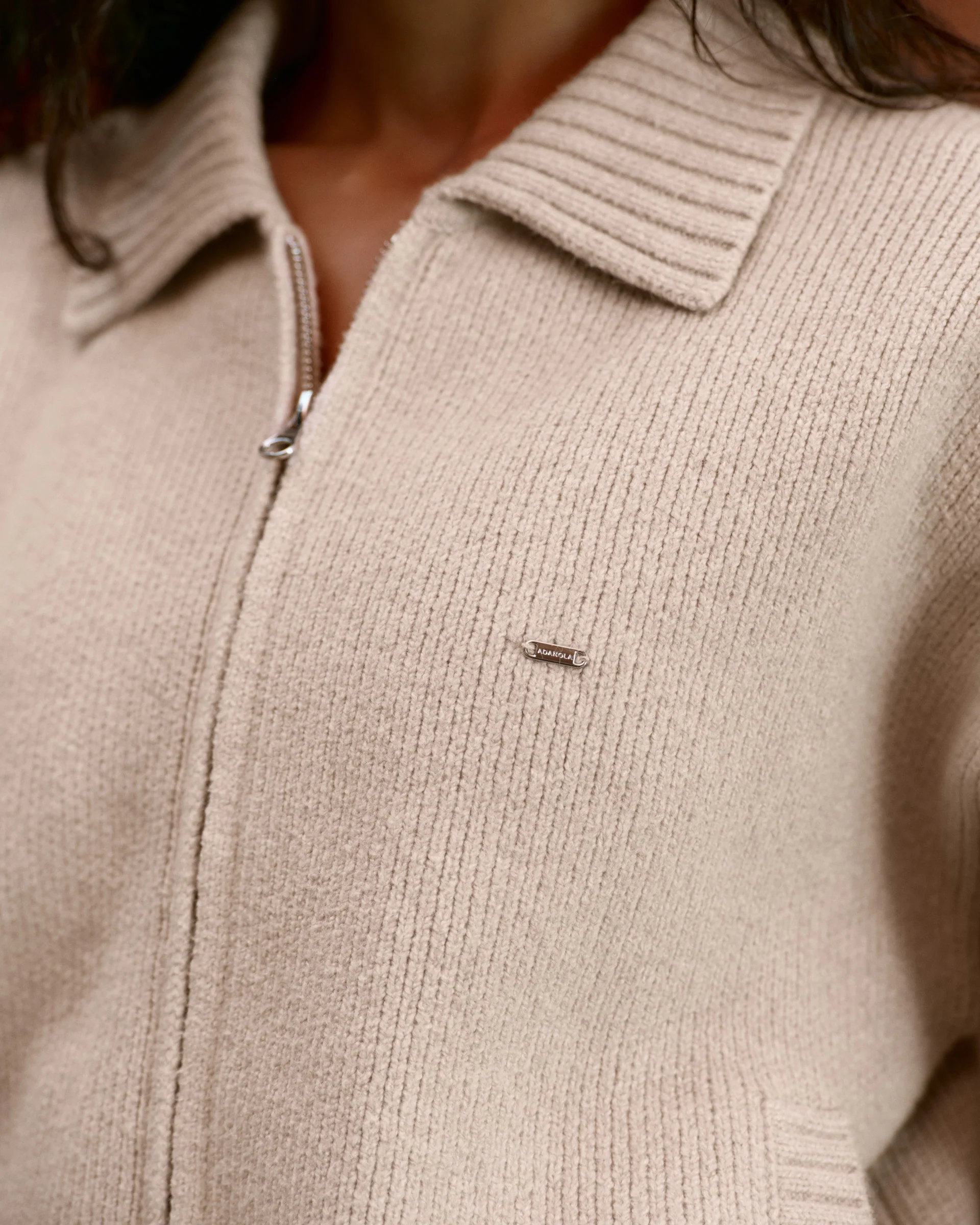Knit Collared Bomber Jacket - Almond - Image 3