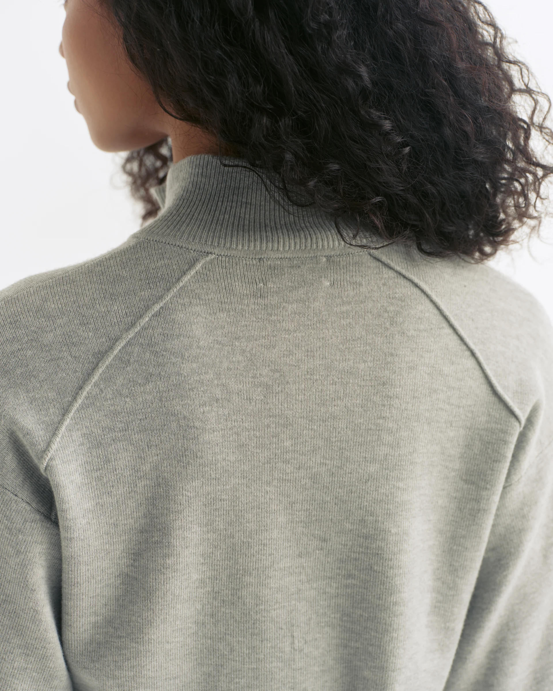 Knit Full Zip Funnel Neck Sweatshirt - Grey Melange - Image 4