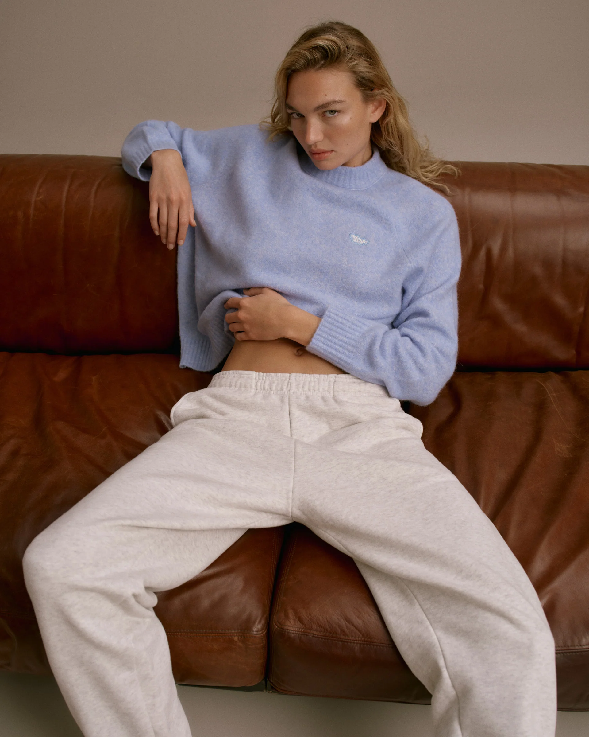 Knit Oversized Crew Sweatshirt - Baby Blue - Image 4