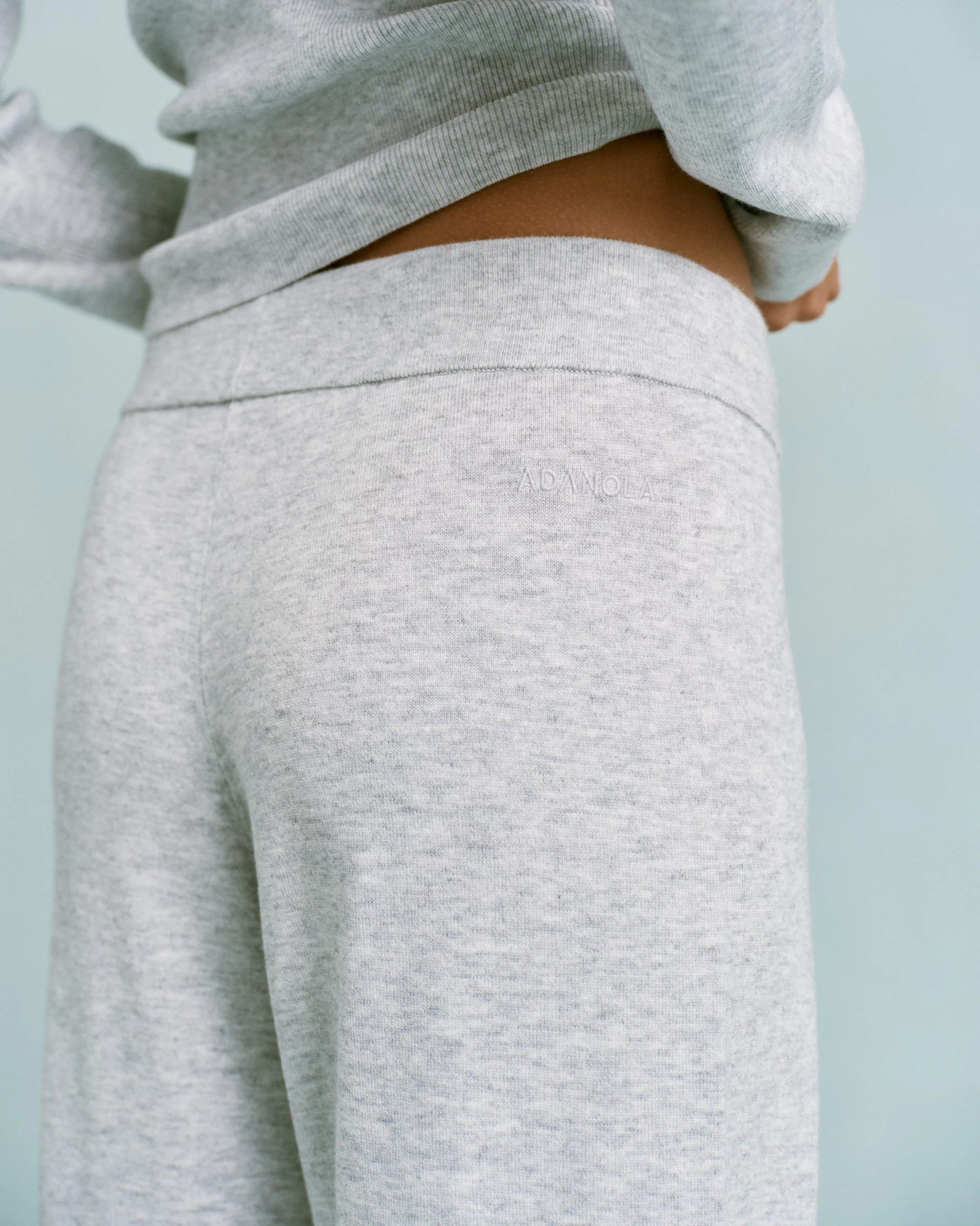 Knit Straight Leg Trousers - Light Grey Melange - Image 3
