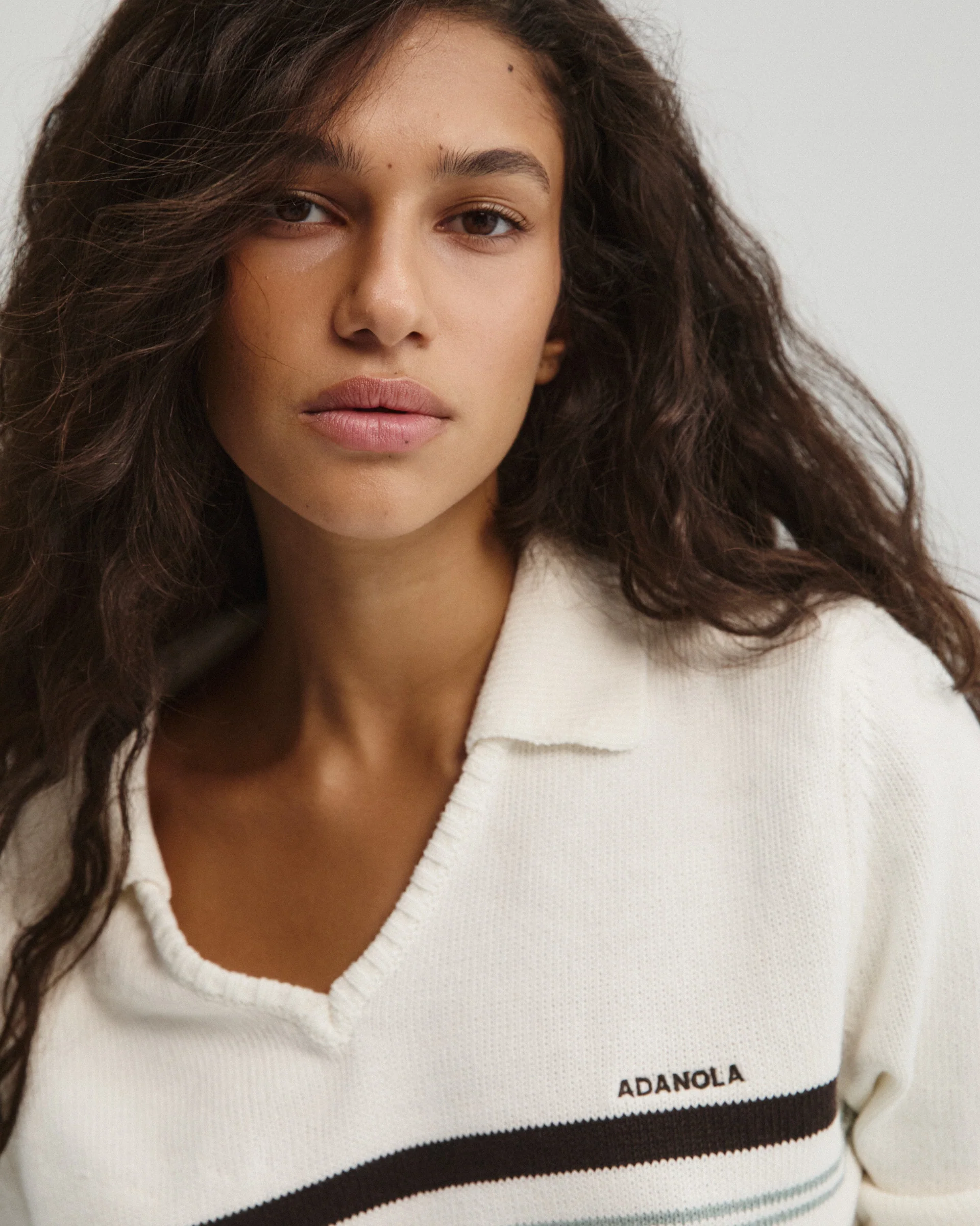 Knit Stripe Polo Top - Marshmallow White - Image 3