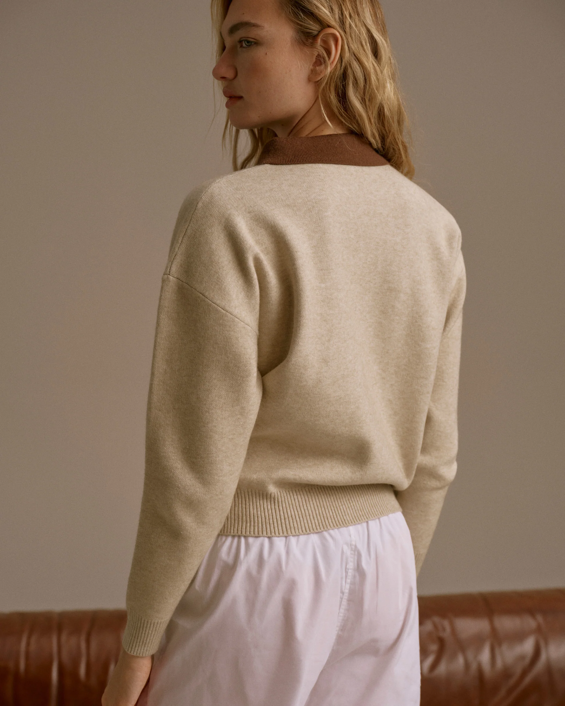 Knit Striped Rugby Sweatshirt - Beige/Brown - Image 2