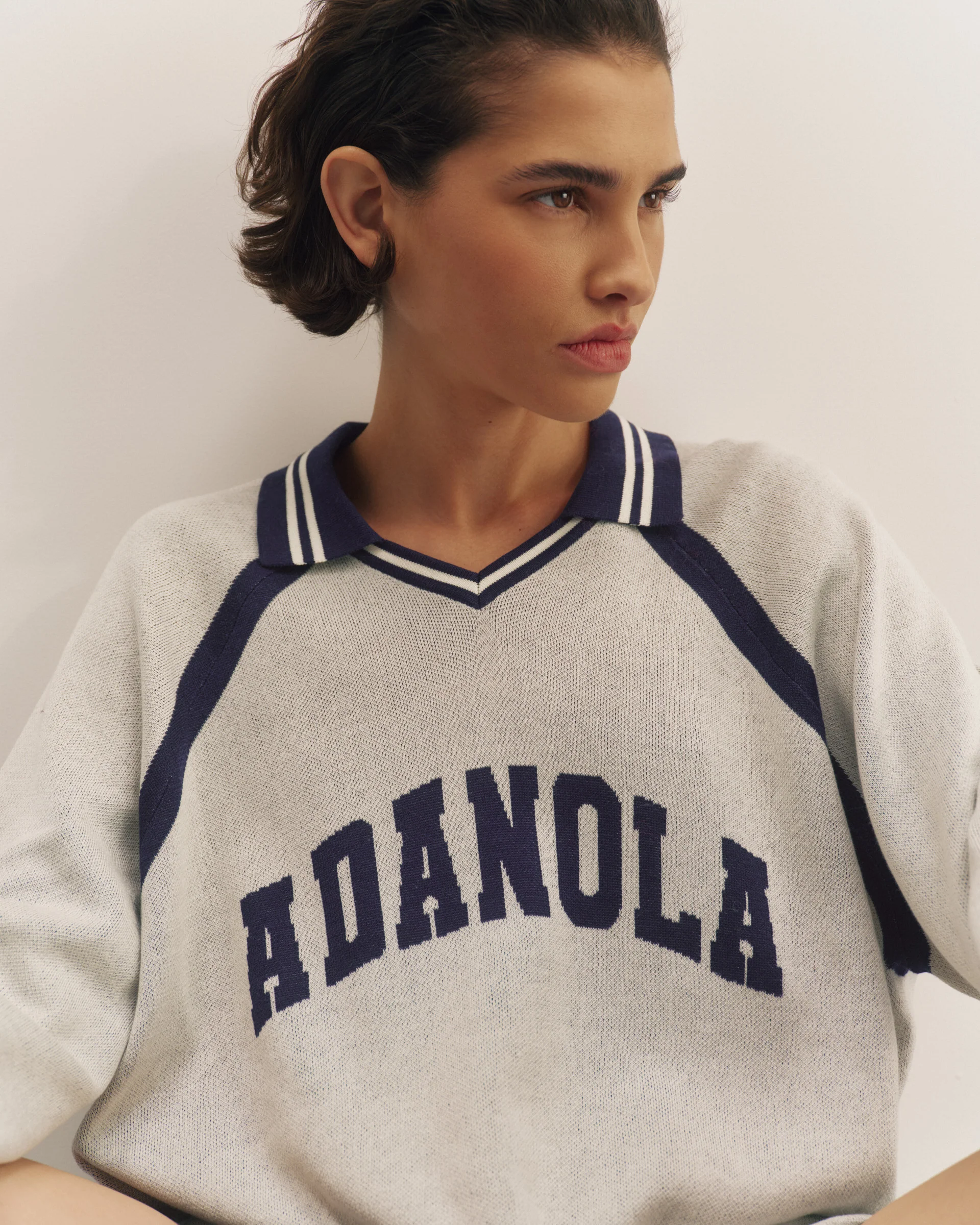 Knit Varsity Jacquard Long Sleeve Top - Marshmallow White - Image 3