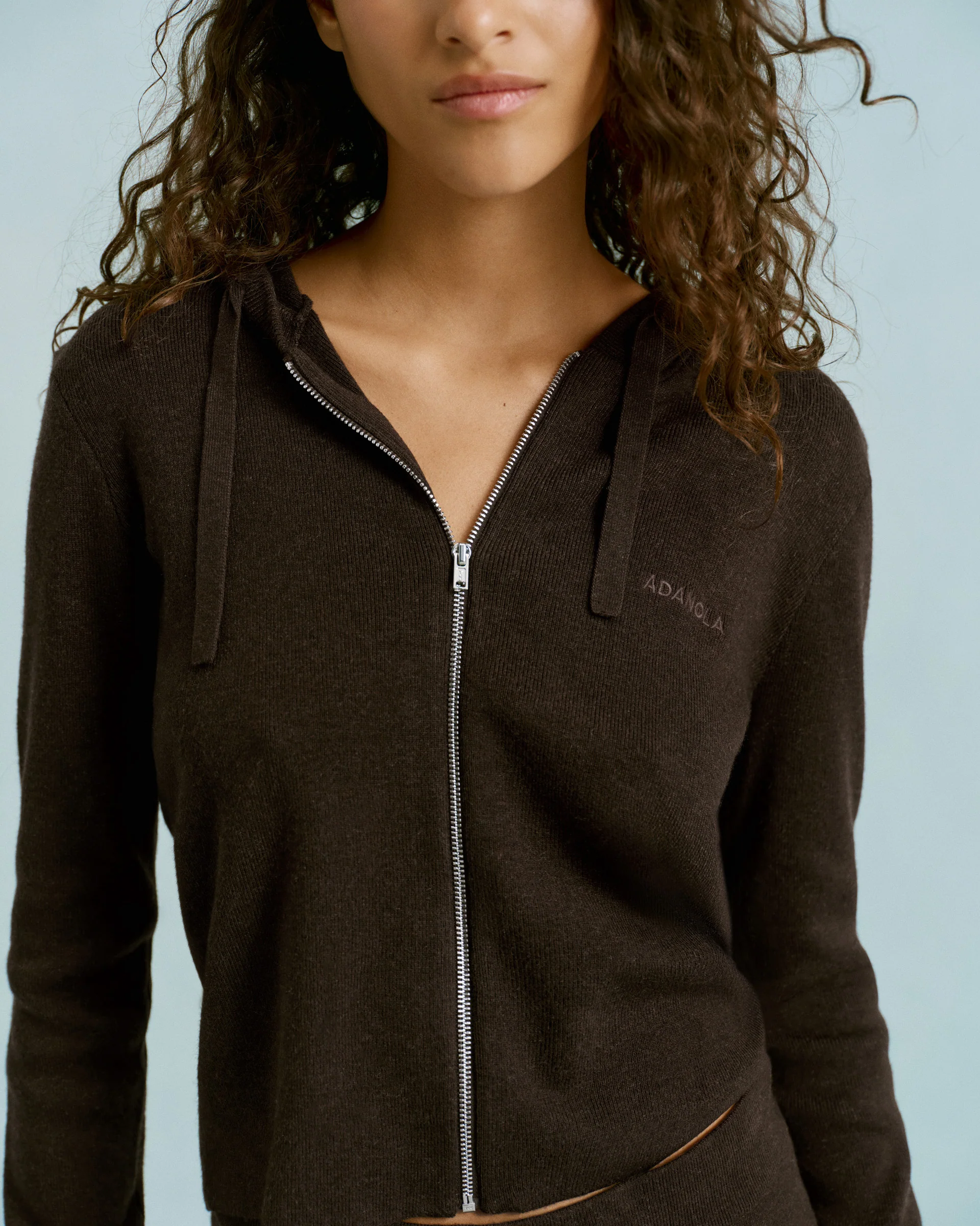 Knit Zip Up Hoodie - Coffee Bean - Image 3