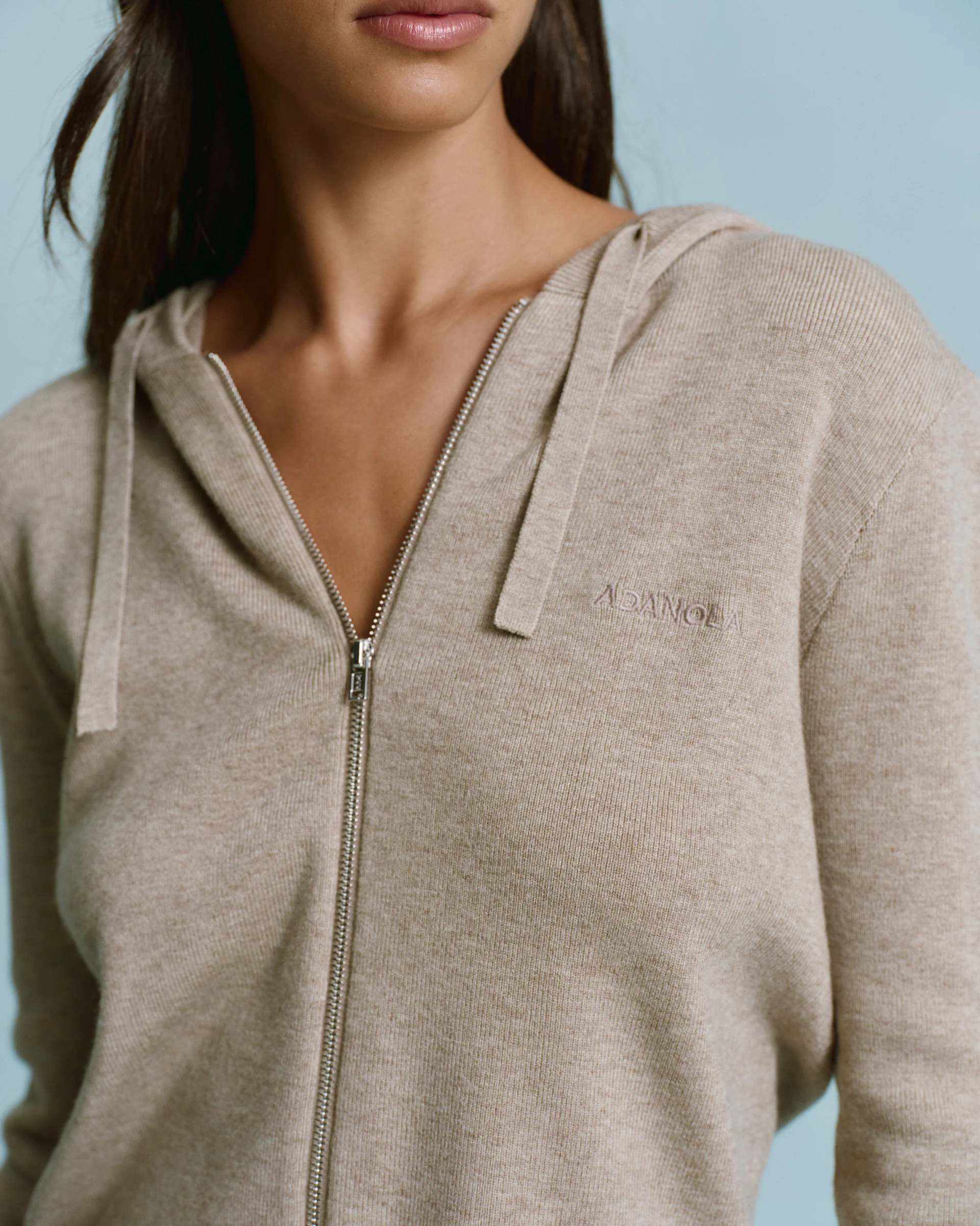 Knit Zip Up Hoodie - Sand - Image 3