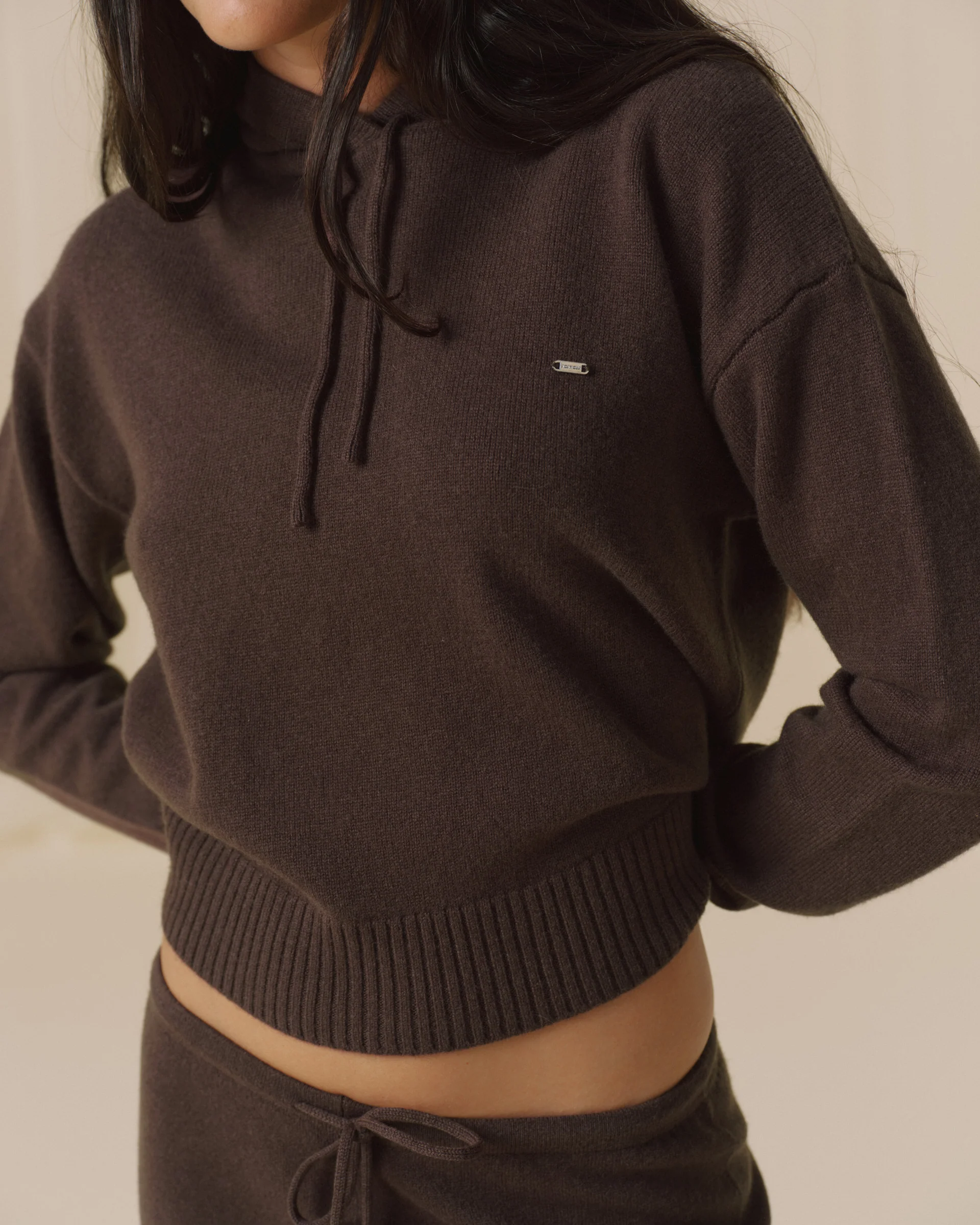 Lightweight Merino Wool Knit Hoodie - Coffee Bean - Image 3