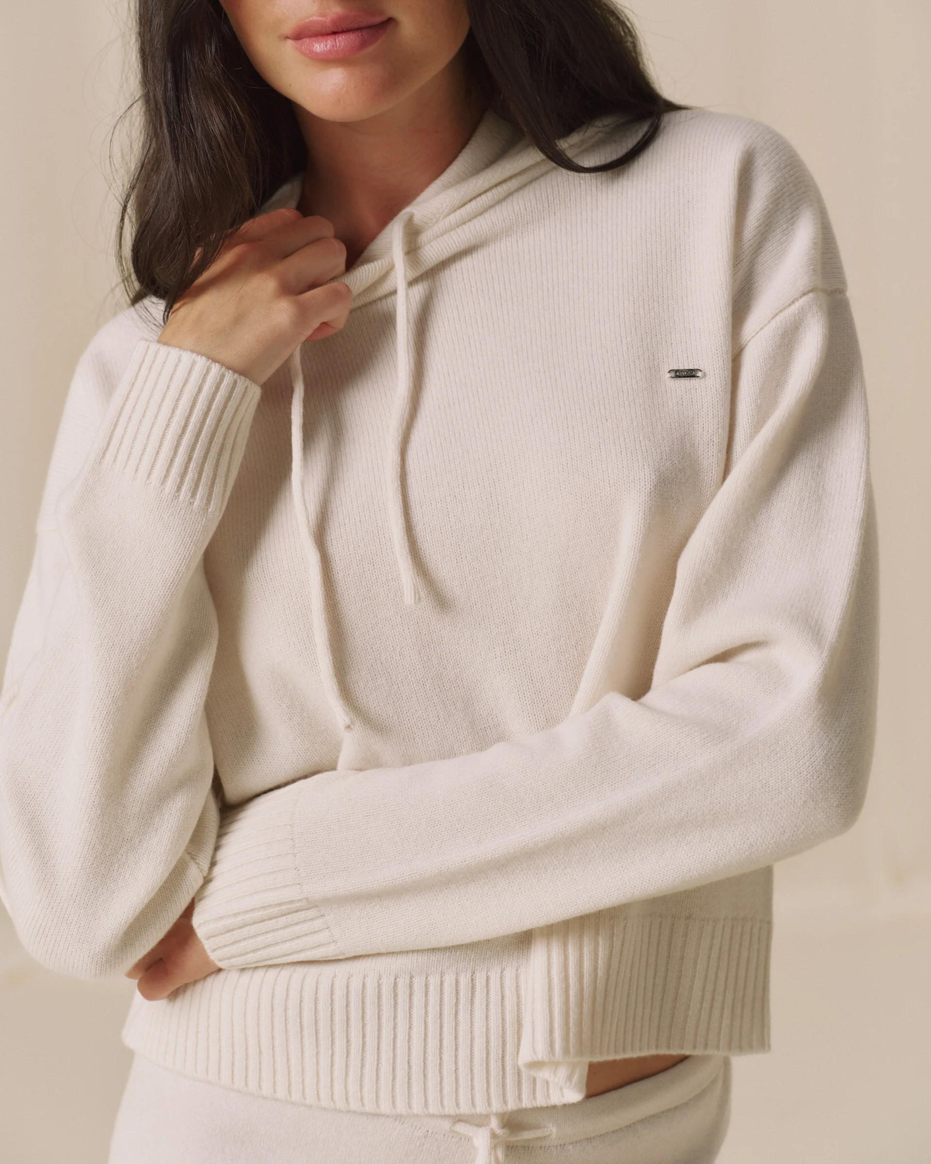 Lightweight Merino Wool Knit Hoodie - Marshmallow White - Image 3
