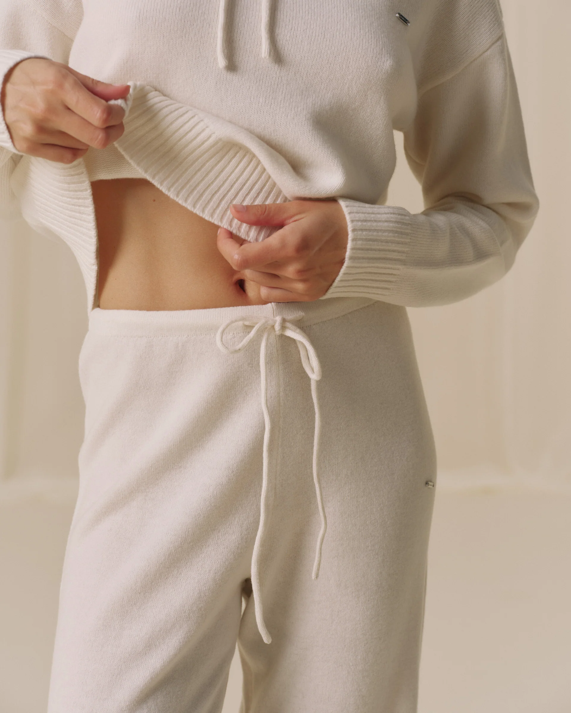 Lightweight Merino Wool Knit Trousers - Marshmallow White - Image 3