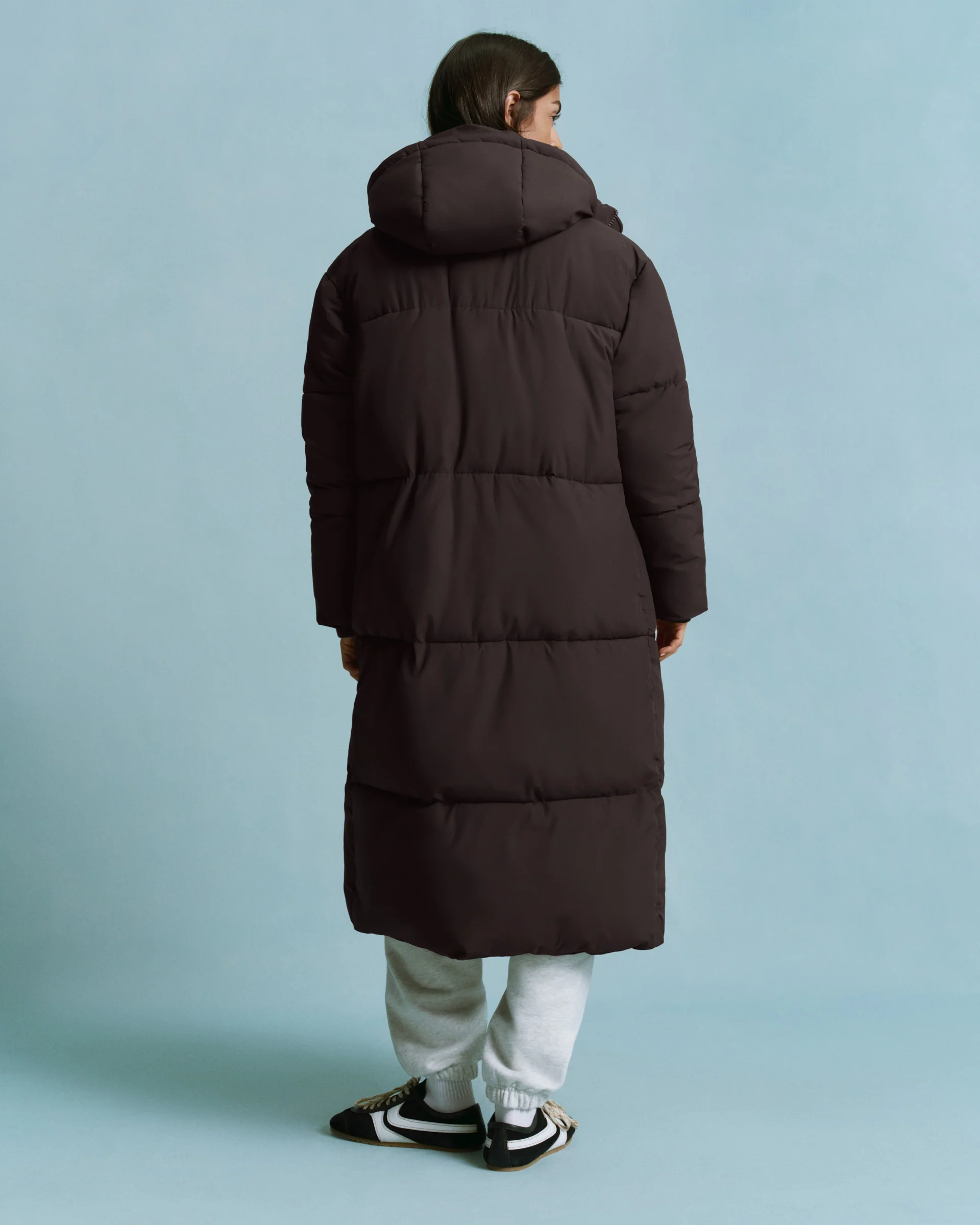 Longline Puffer Jacket - Coffee Bean - Image 2